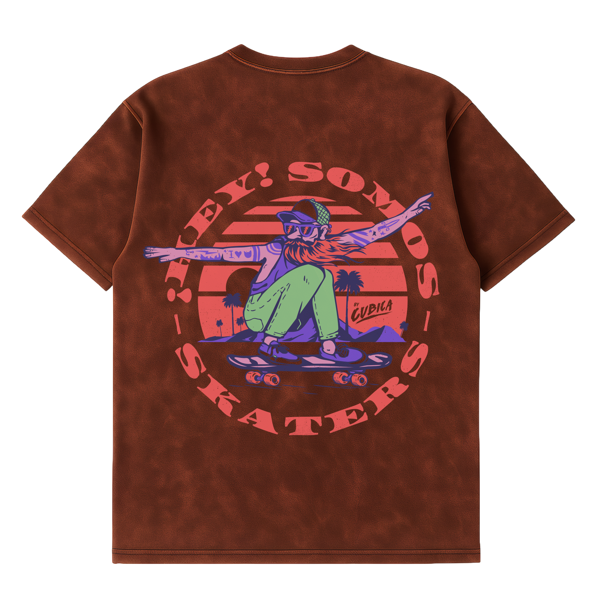Camiseta Cubica Somos Skates Washed cafe espalda