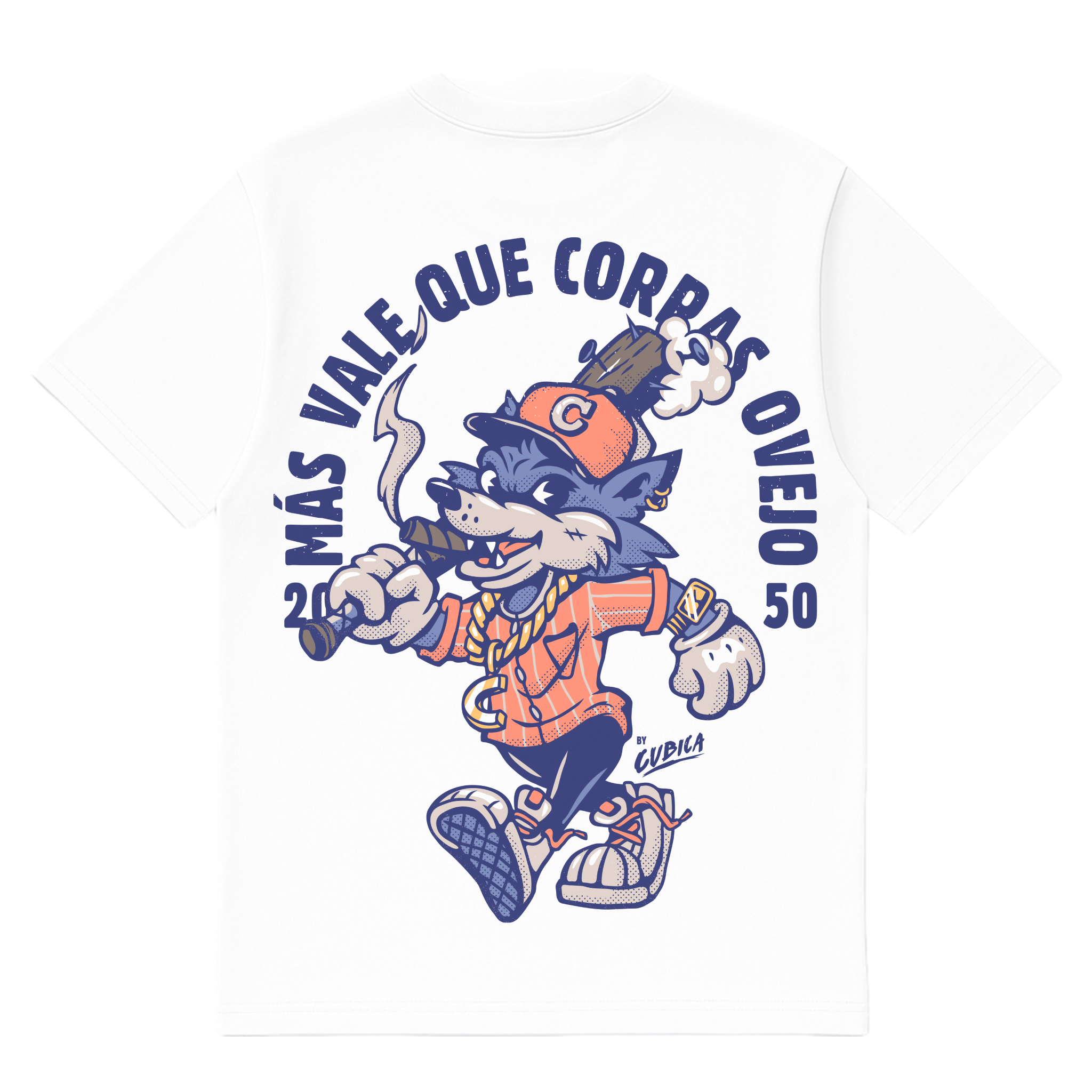 Camiseta Cubica Mas Vale Que Corras espalda blanco
