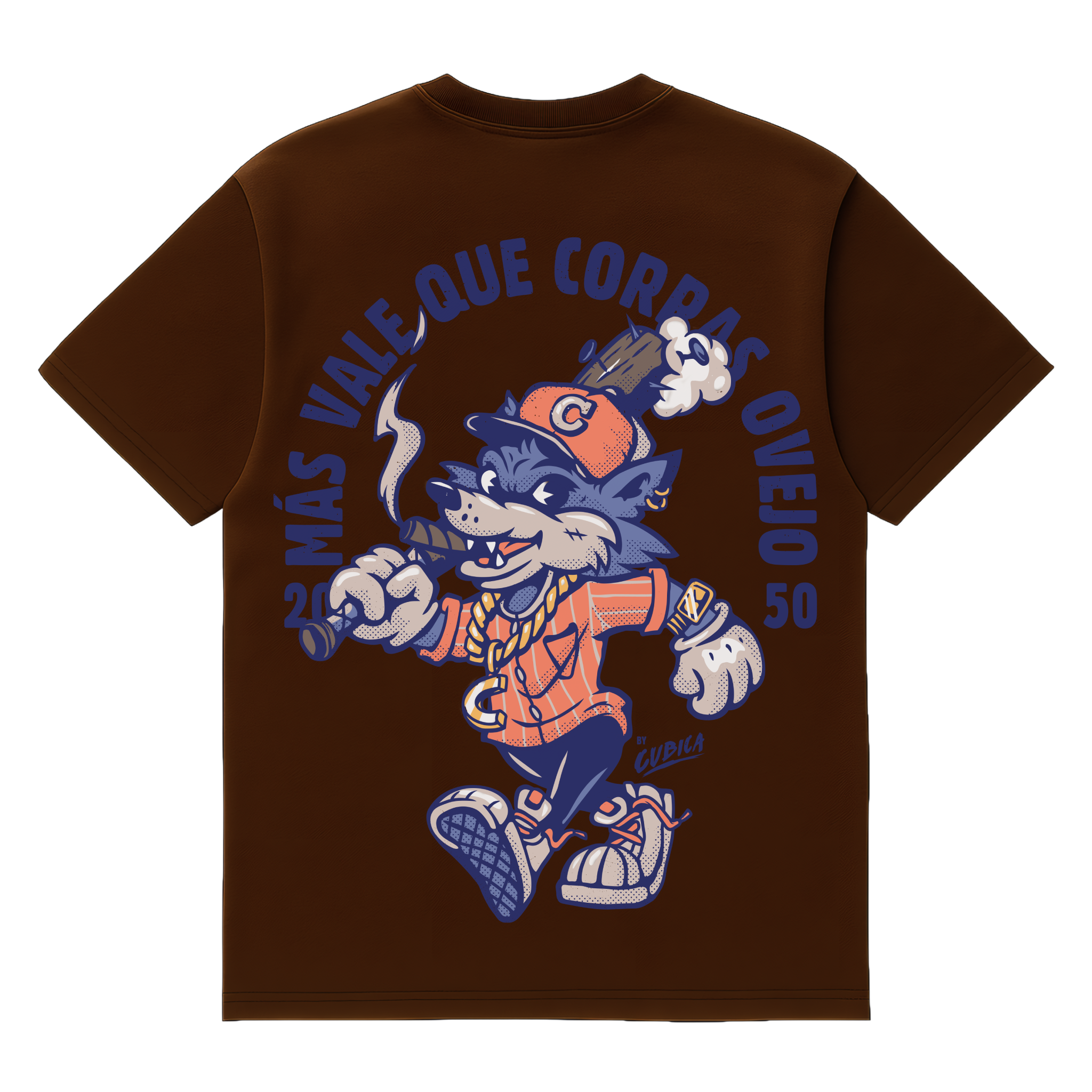 Camiseta Cubica Mas Vale Que Corras espalda cafe