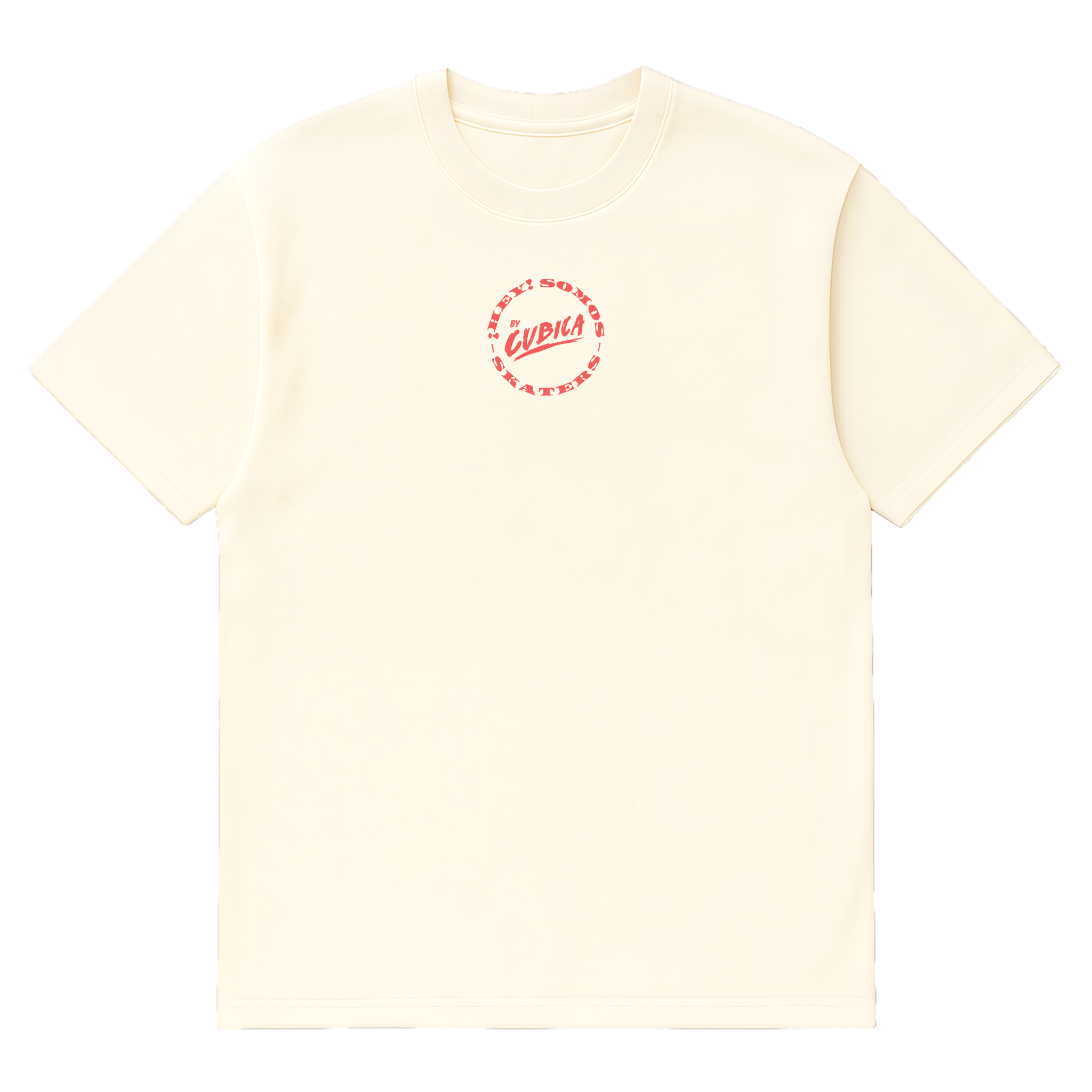Camiseta Cubica ¡Hey, Somos Skaters! frente vainilla