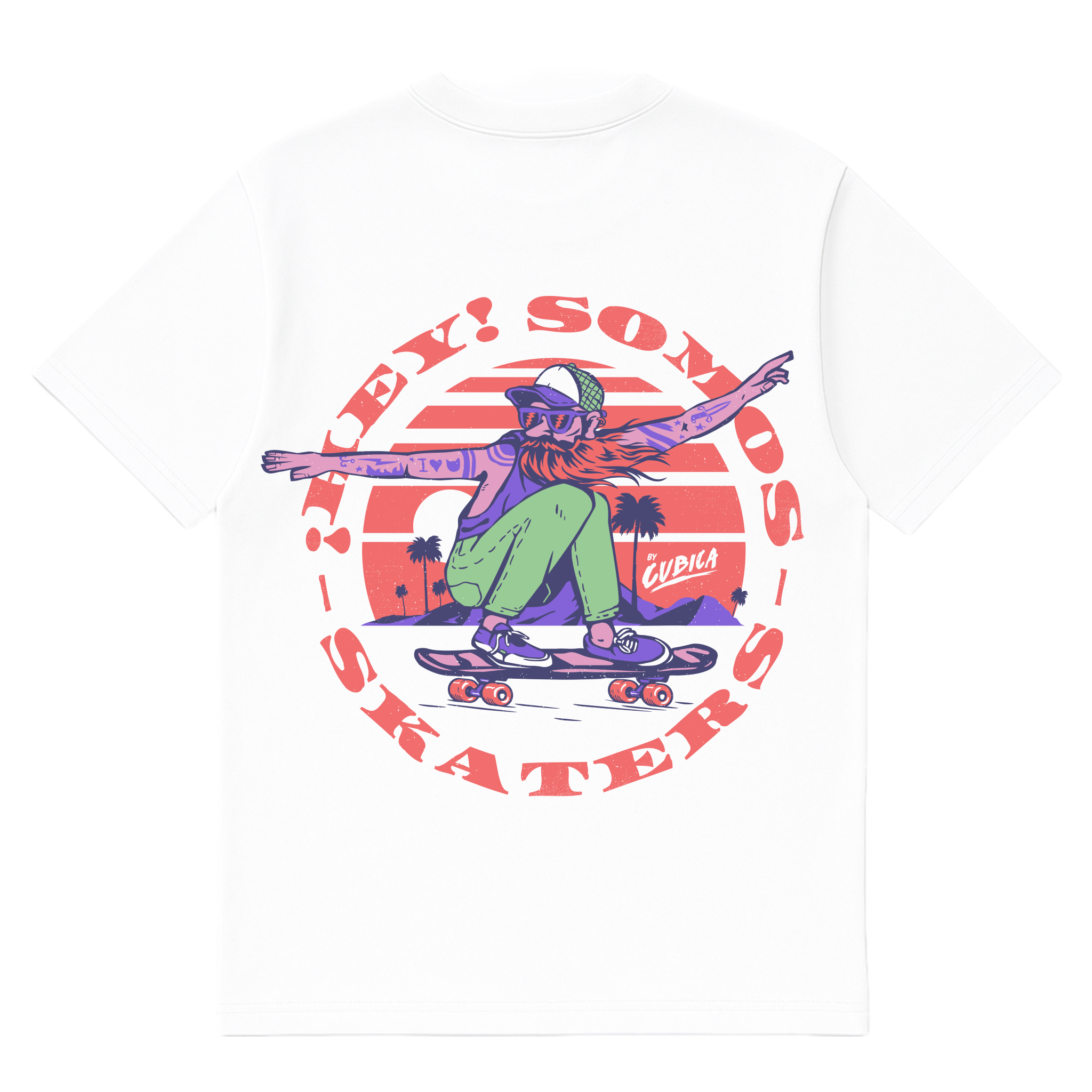 Camiseta Cubica ¡Hey, Somos Skaters! espalda blanco