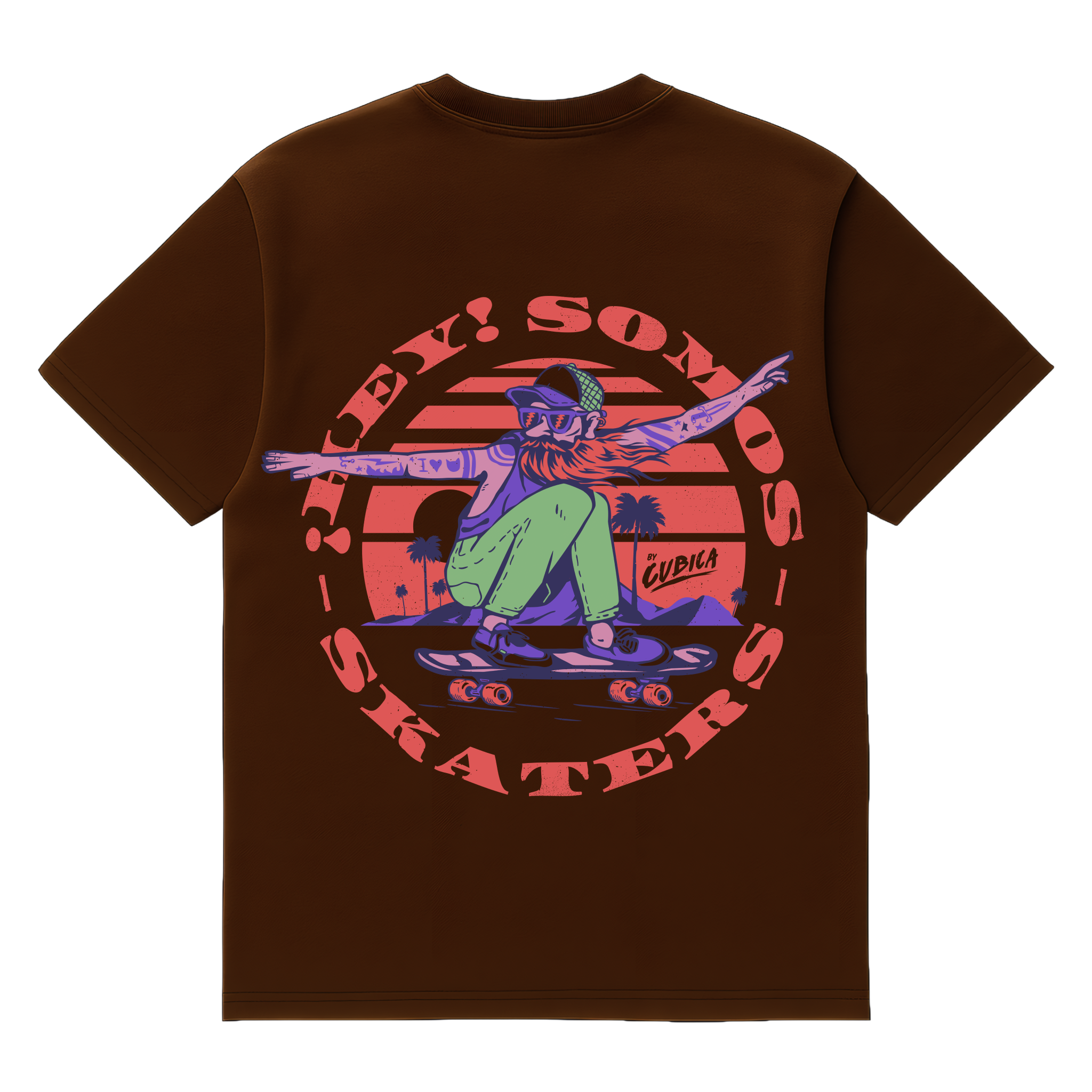 Camiseta Cubica ¡Hey, Somos Skaters! espalda cafe