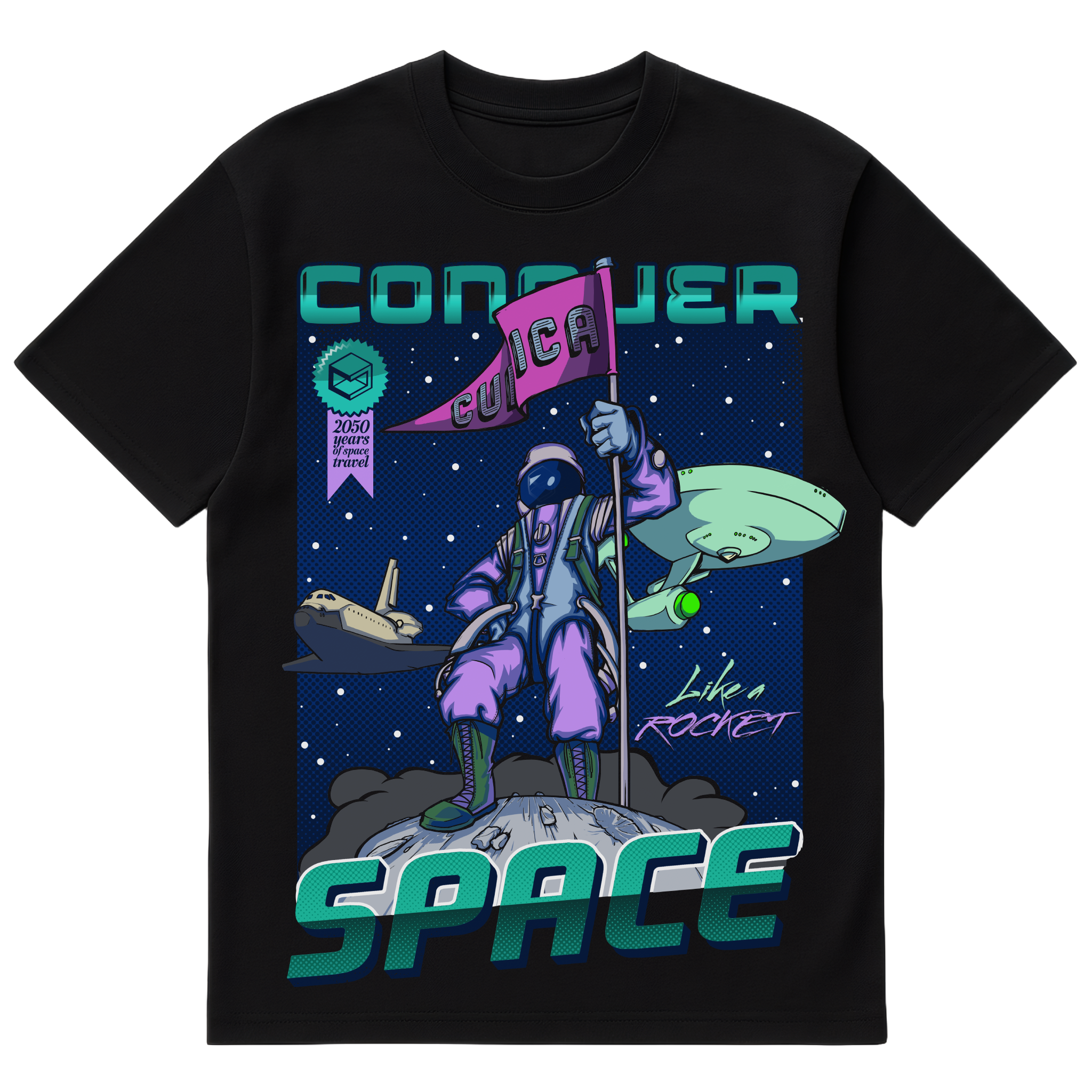 Camiseta Cubica Conquer Space 2050 frente