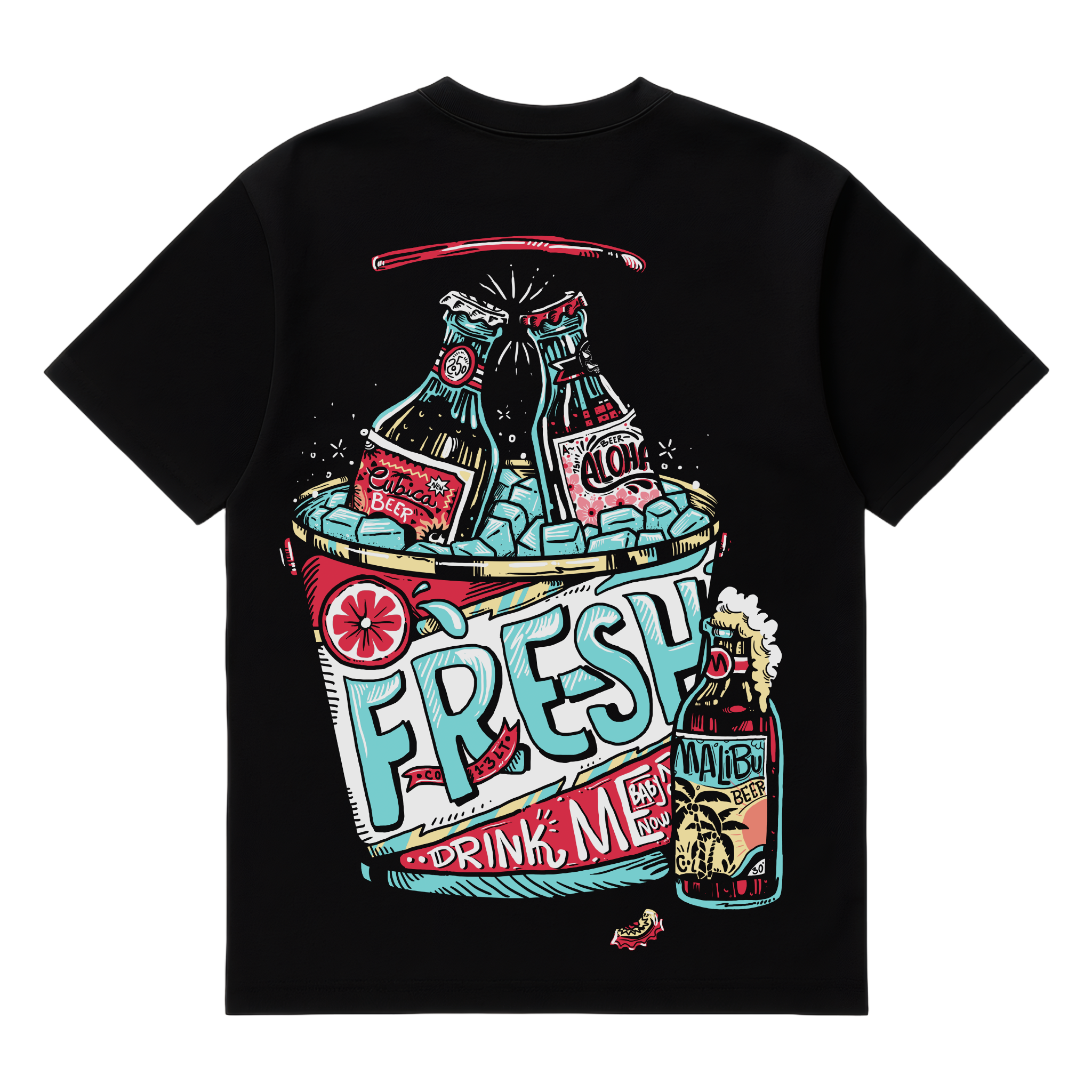 Camiseta Cubica Beer Fresh Drink espalda negro