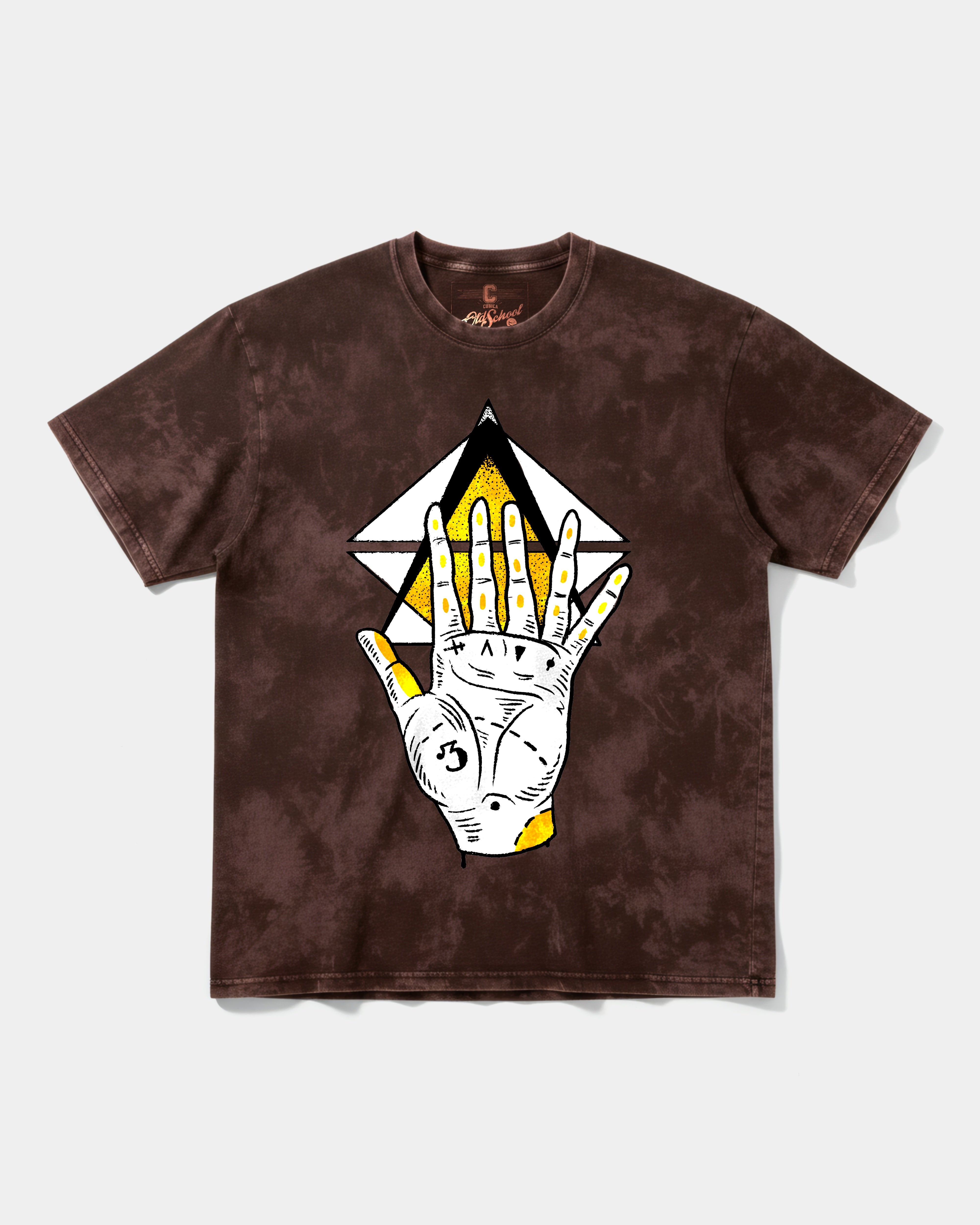Camiseta Iluminati Hand Big Front Oversize Acid Marron