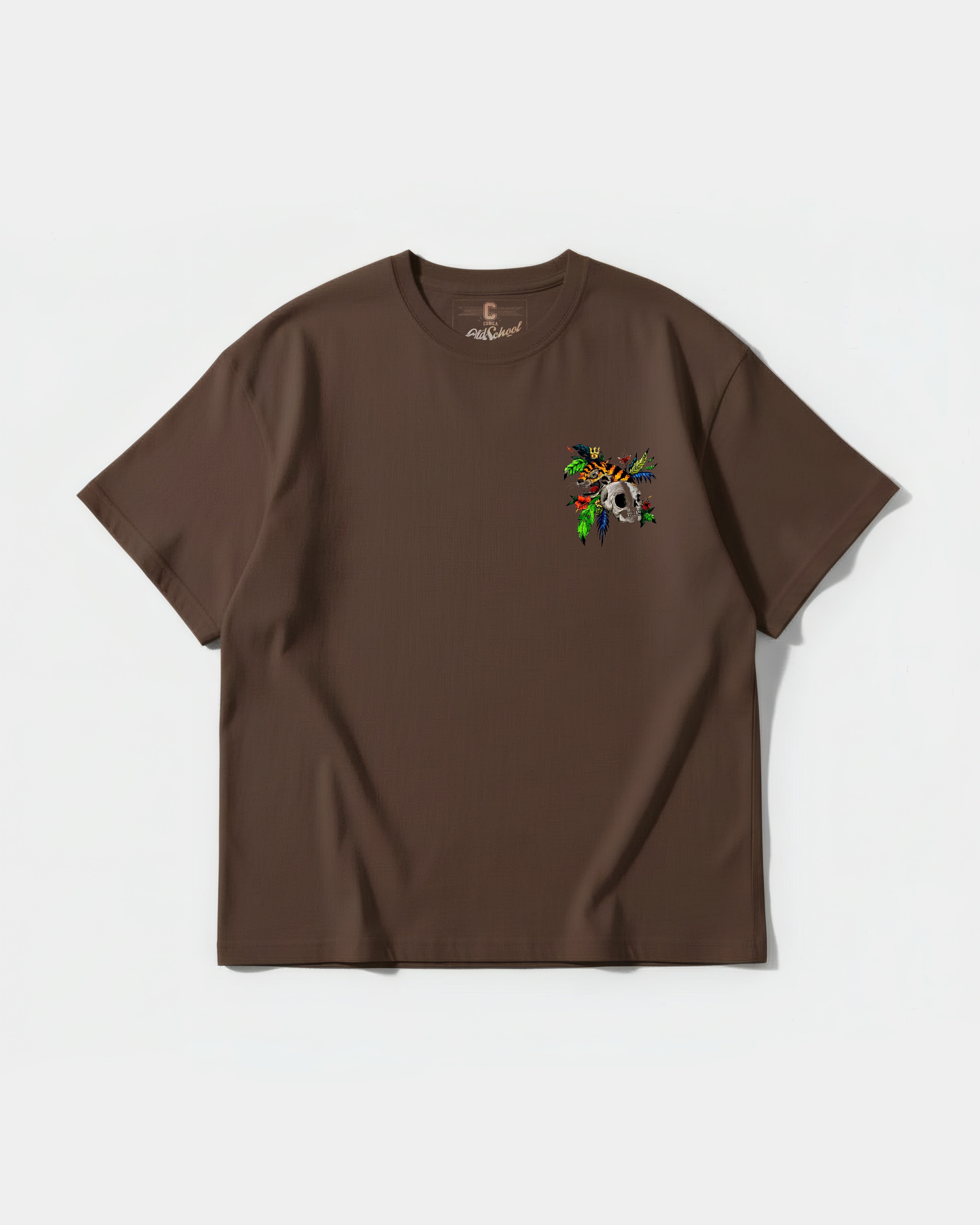 Camiseta Tiger Skull Pocket Front Oversize Basic Marron