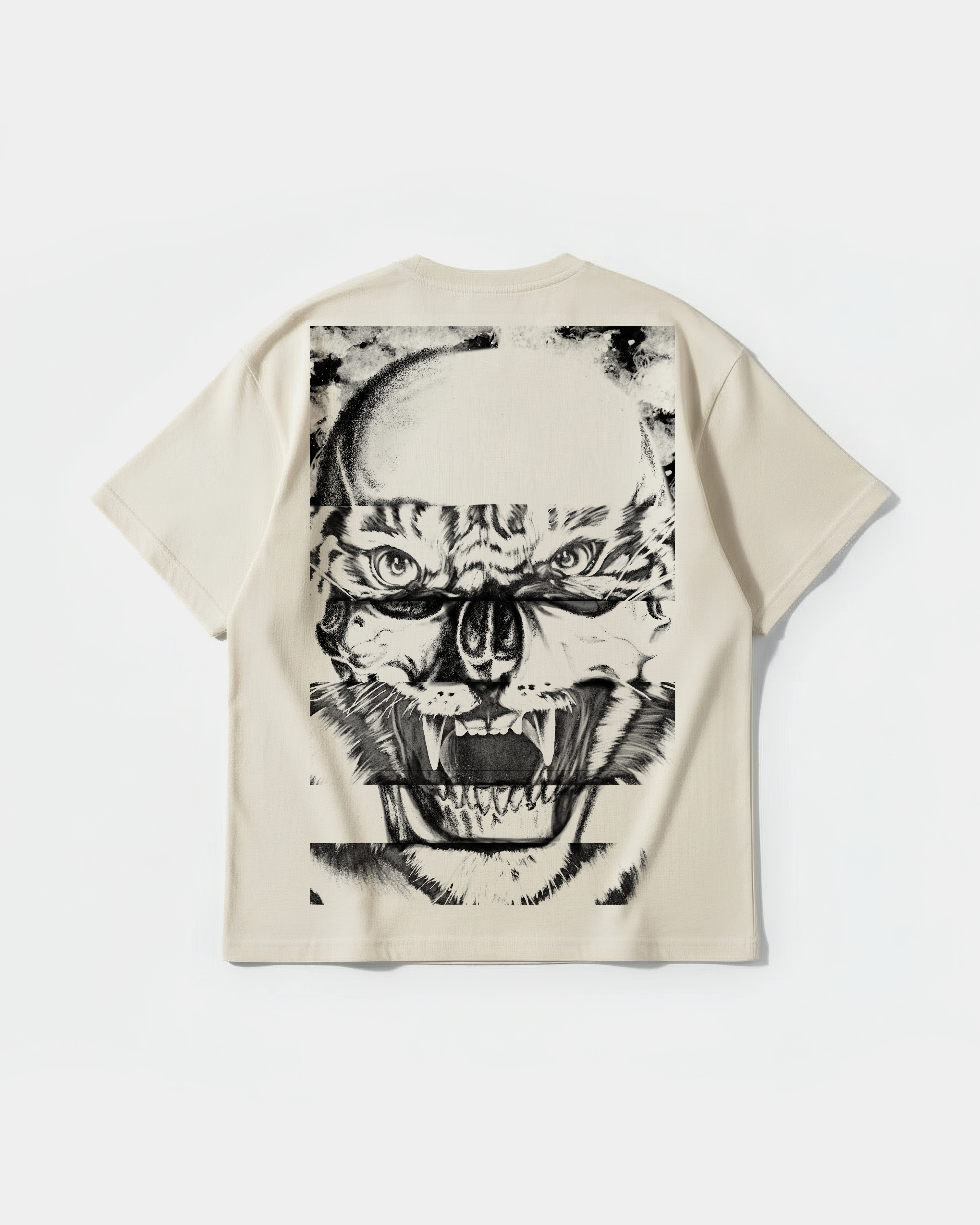 Camiseta Skull Tiger Pocket Front Oversize Basic Beige