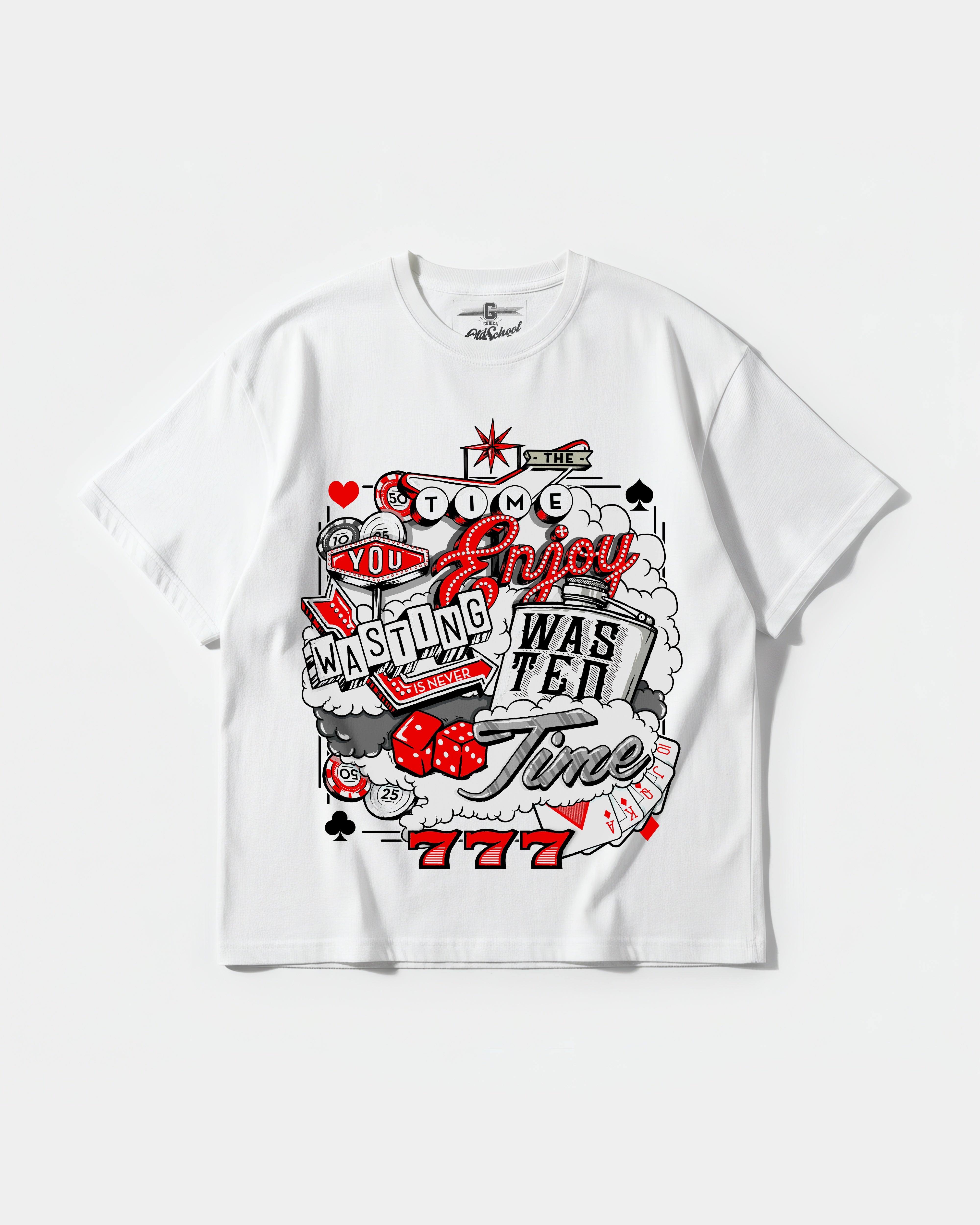 Camiseta Wasting Time 777 Big Front Oversize Basic Blanco
