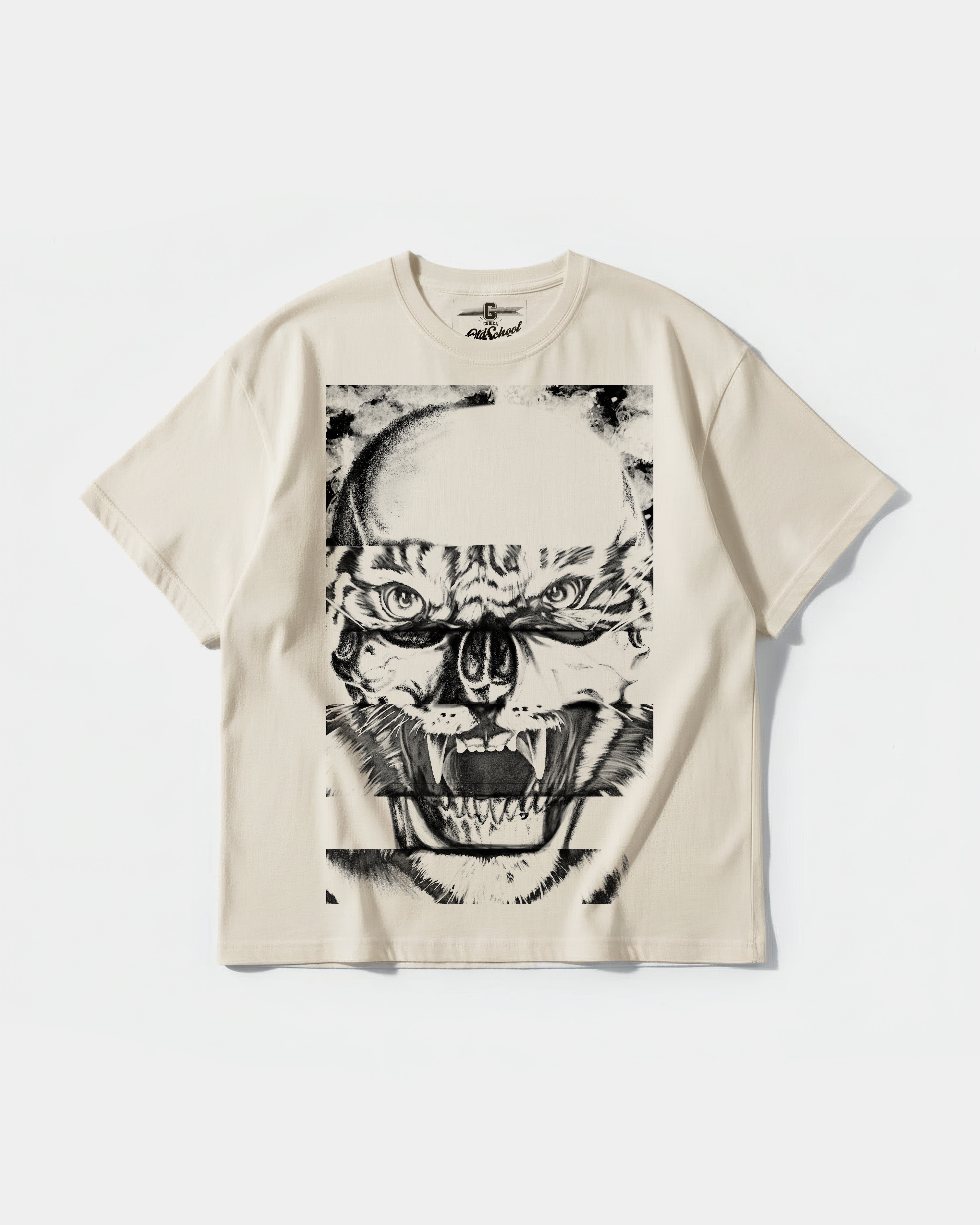 Camiseta Skull Tiger Big Front Oversize Basic Beige