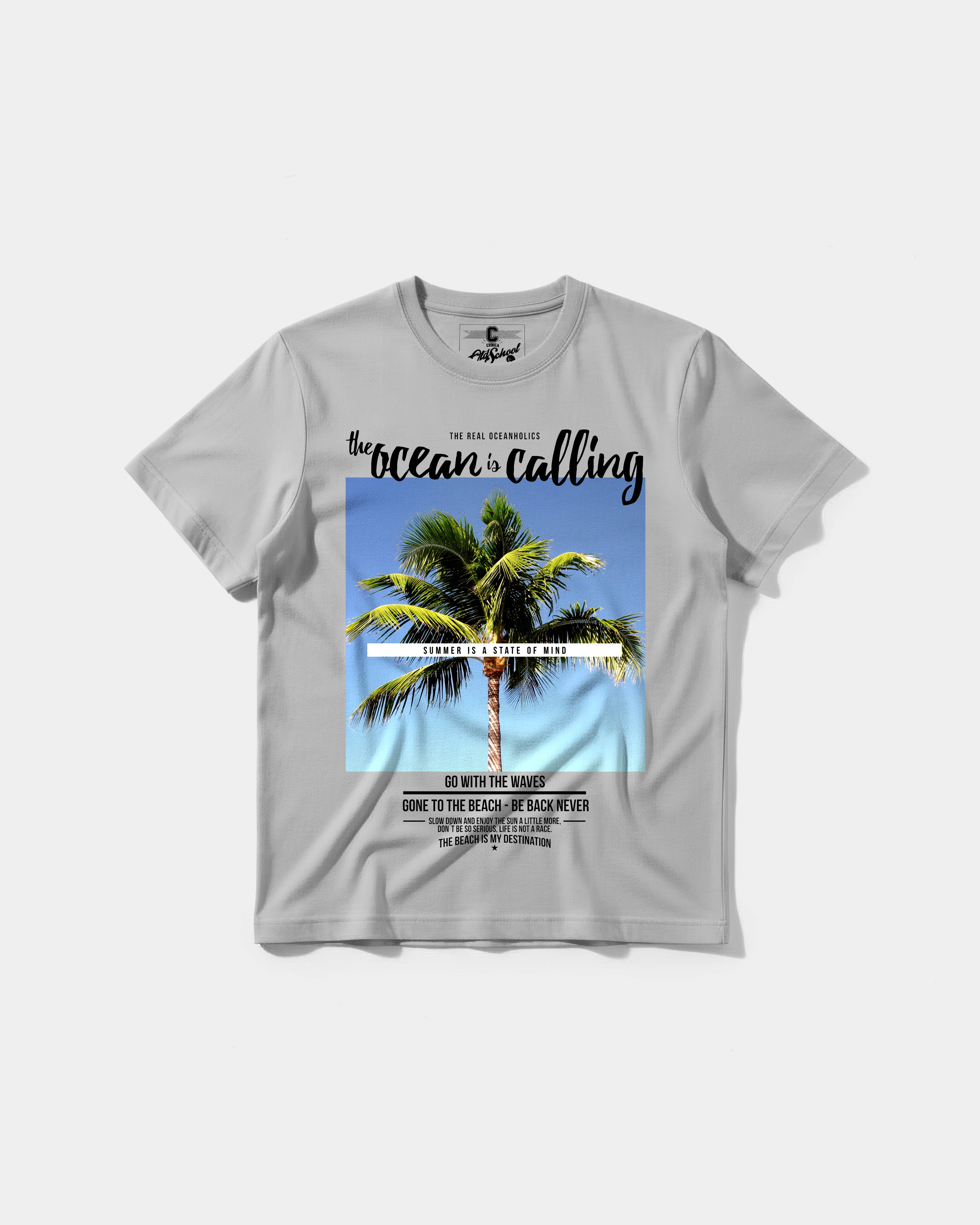 Camiseta Ocean Is Calling Big Front Regular Basic Gris