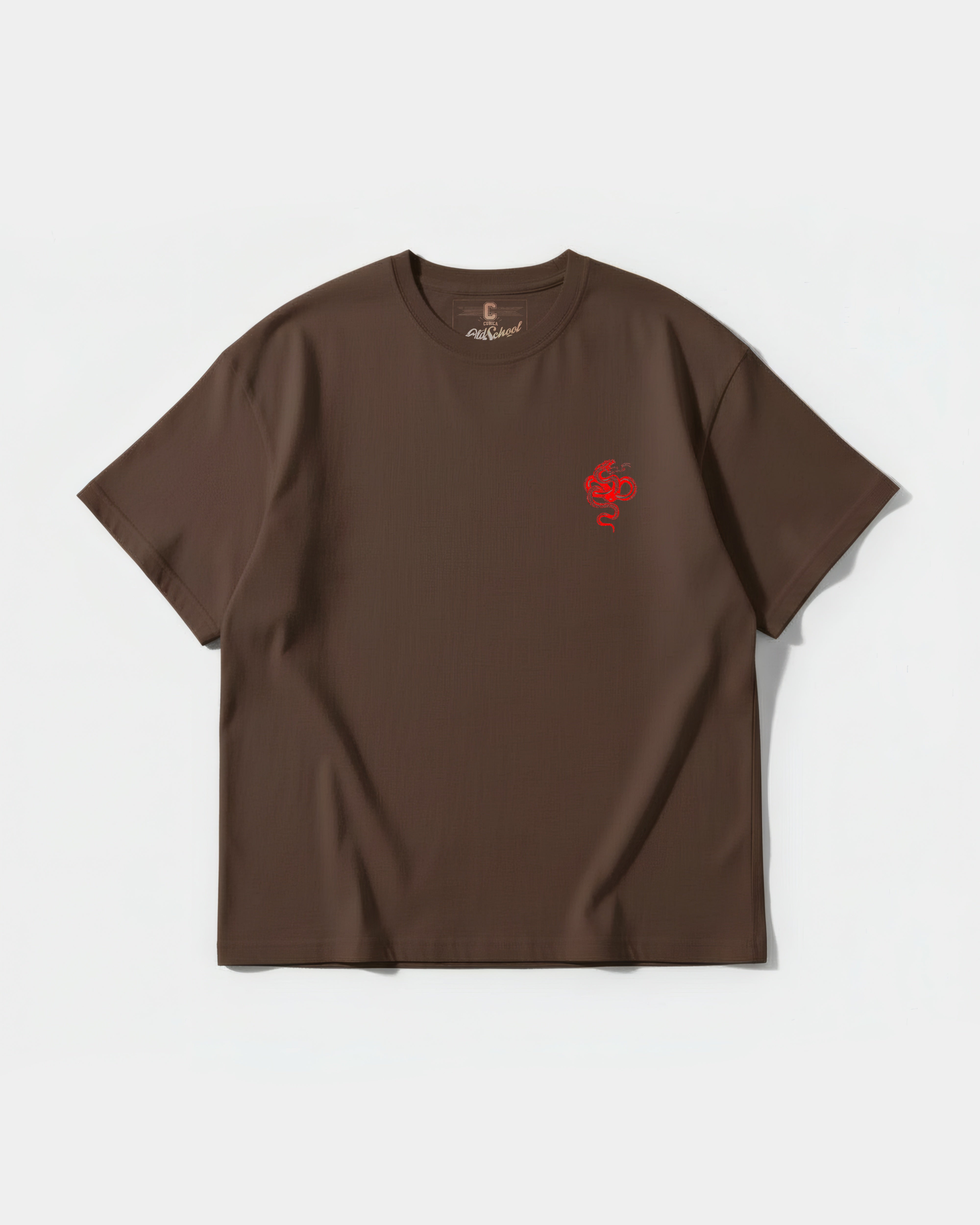 Camiseta Cubica Snake White Pocket Front Oversize Basic Marron