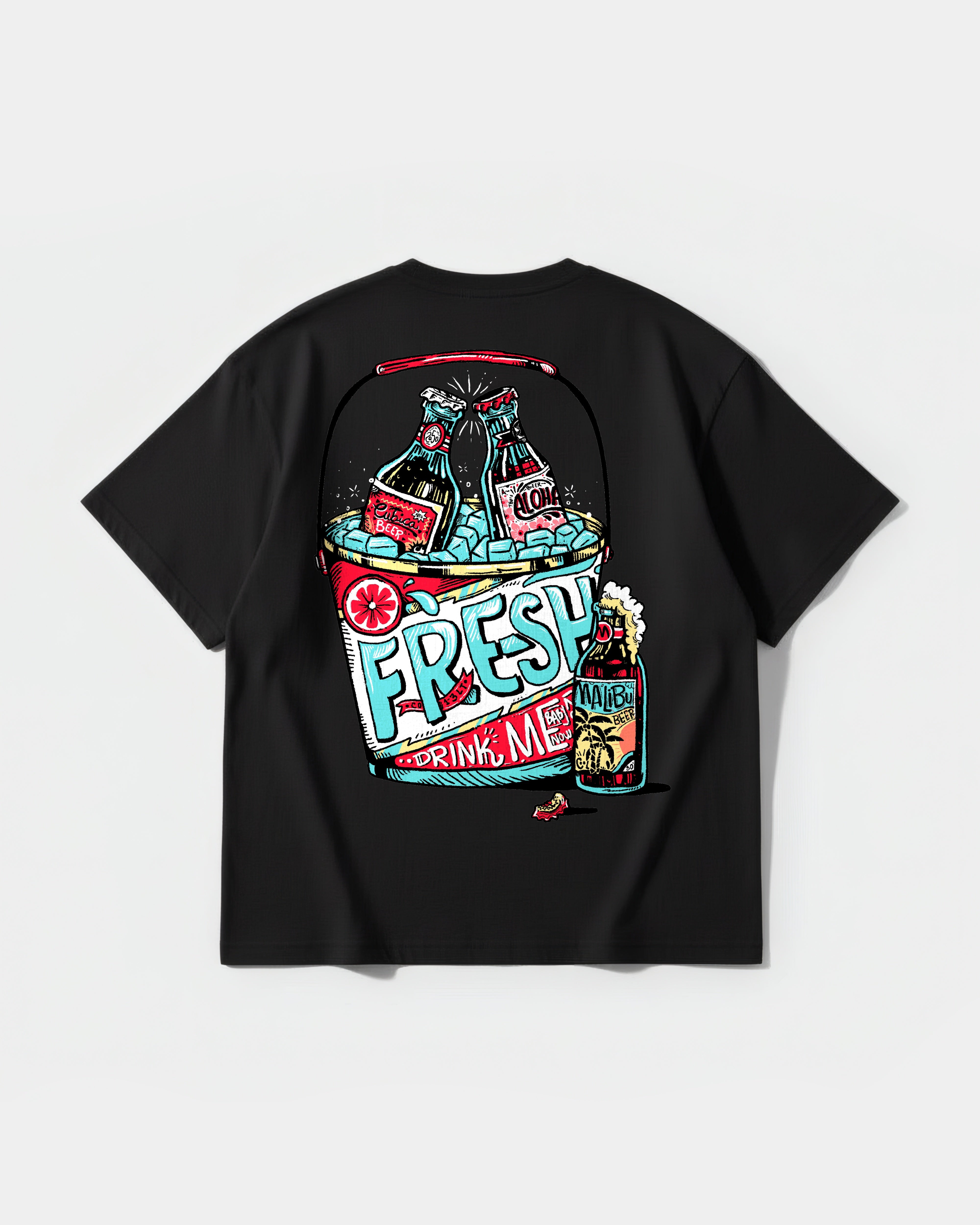 Camiseta Fresh Drink Big Back Oversize Basic Negro
