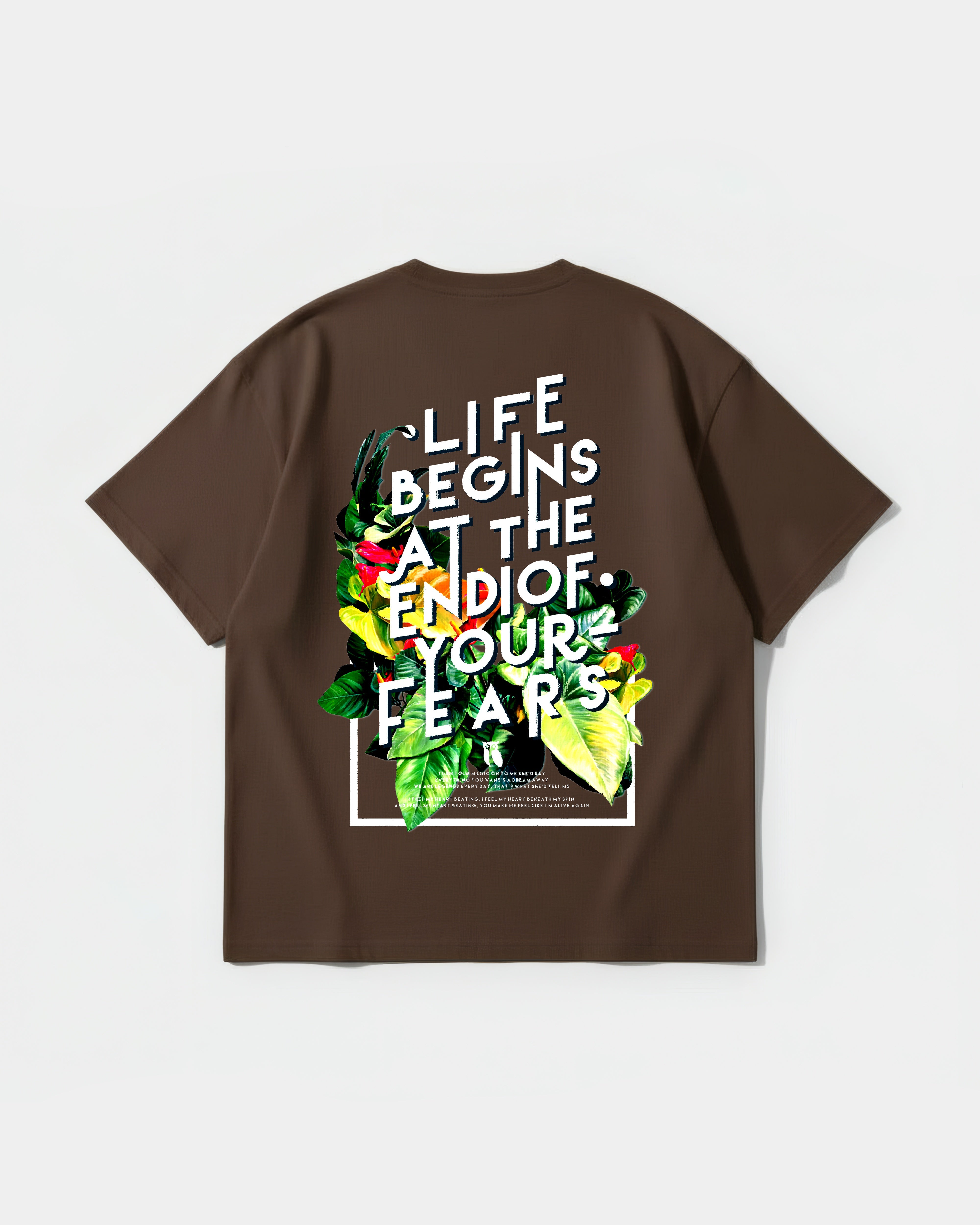 Camiseta Life Begins Big Back Oversize Basic Marron