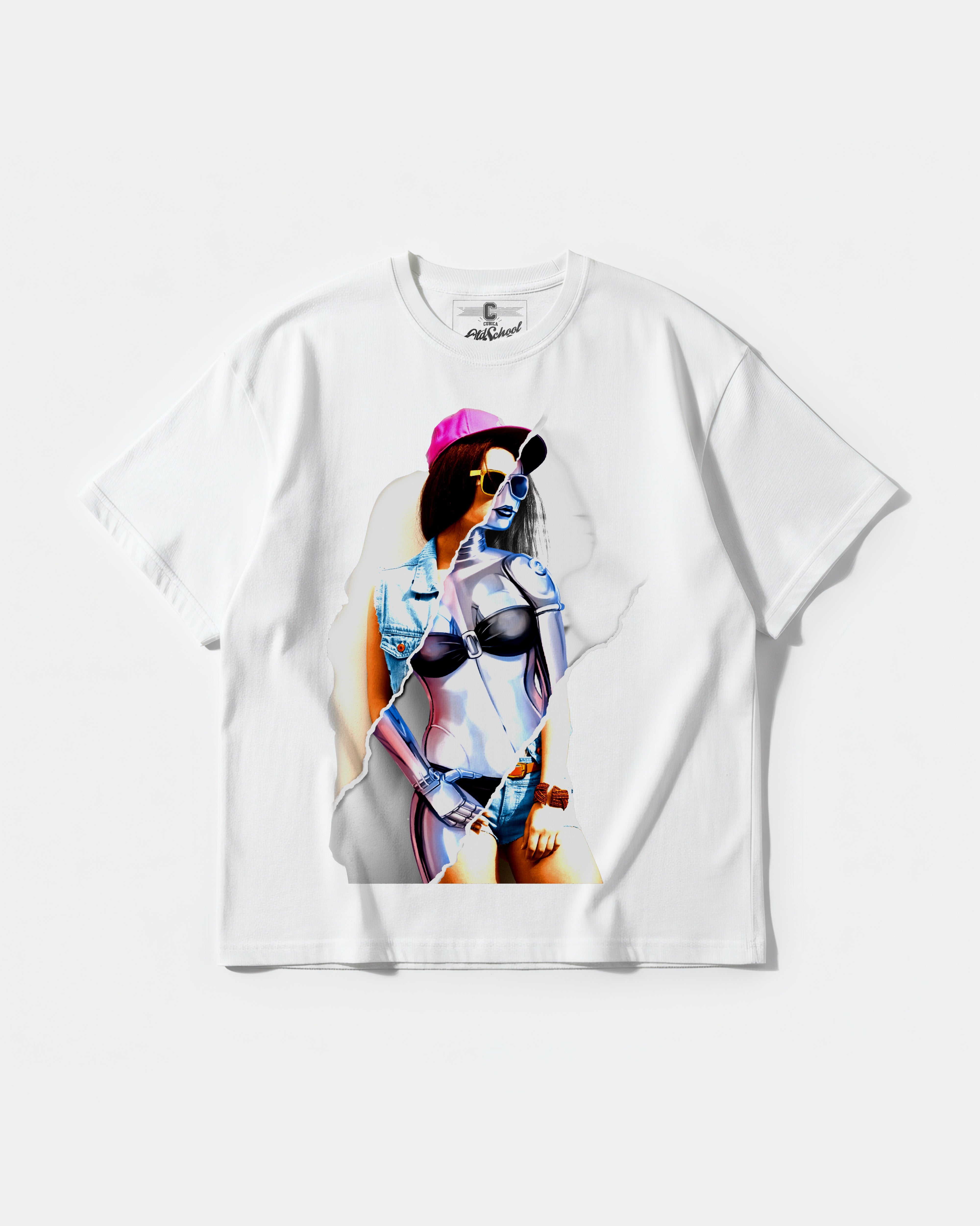 Camiseta Robot Girl Big Front Oversize Basic Blanco