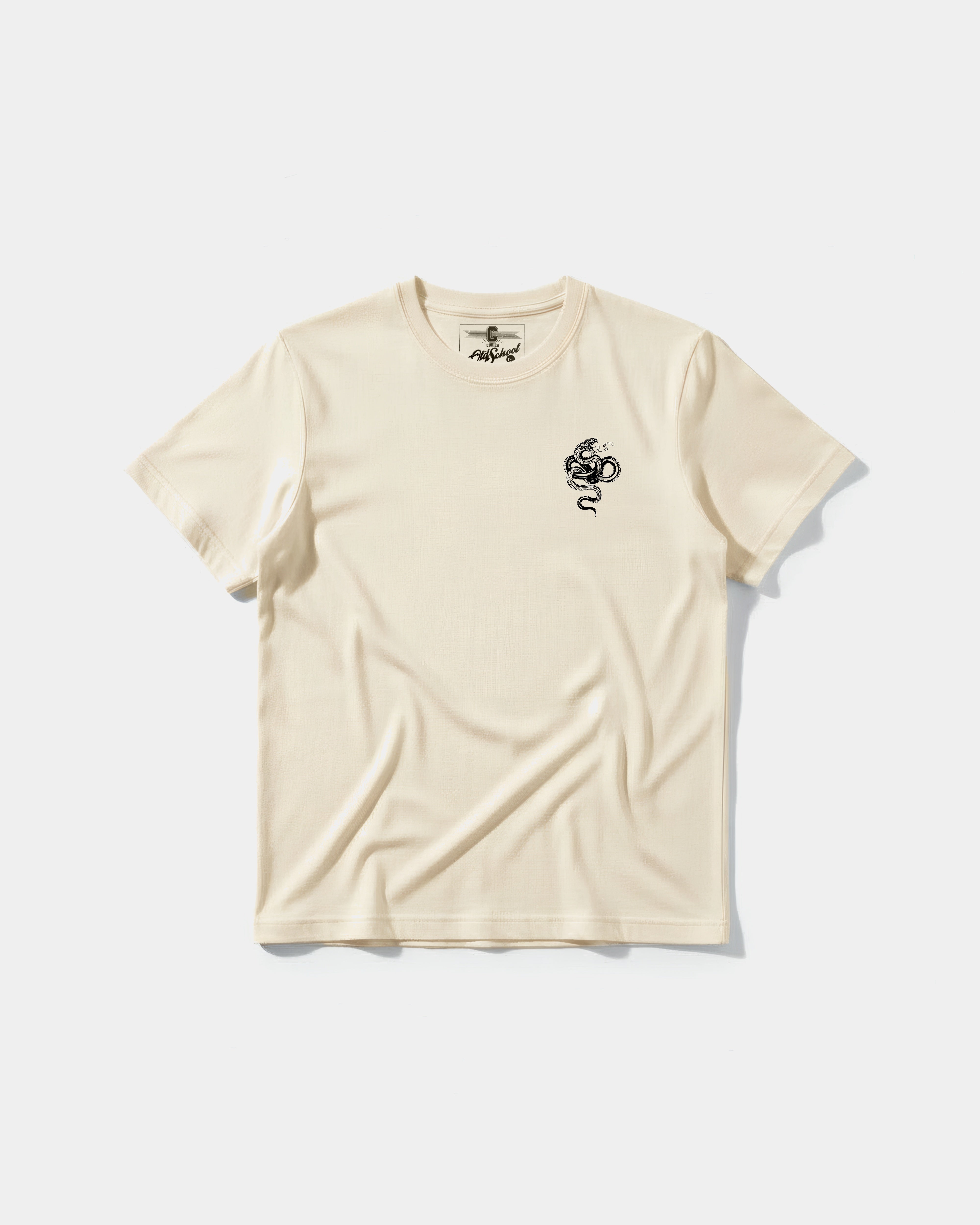 Camiseta Cubica Snake White Pocket Front Regular Basic Beige