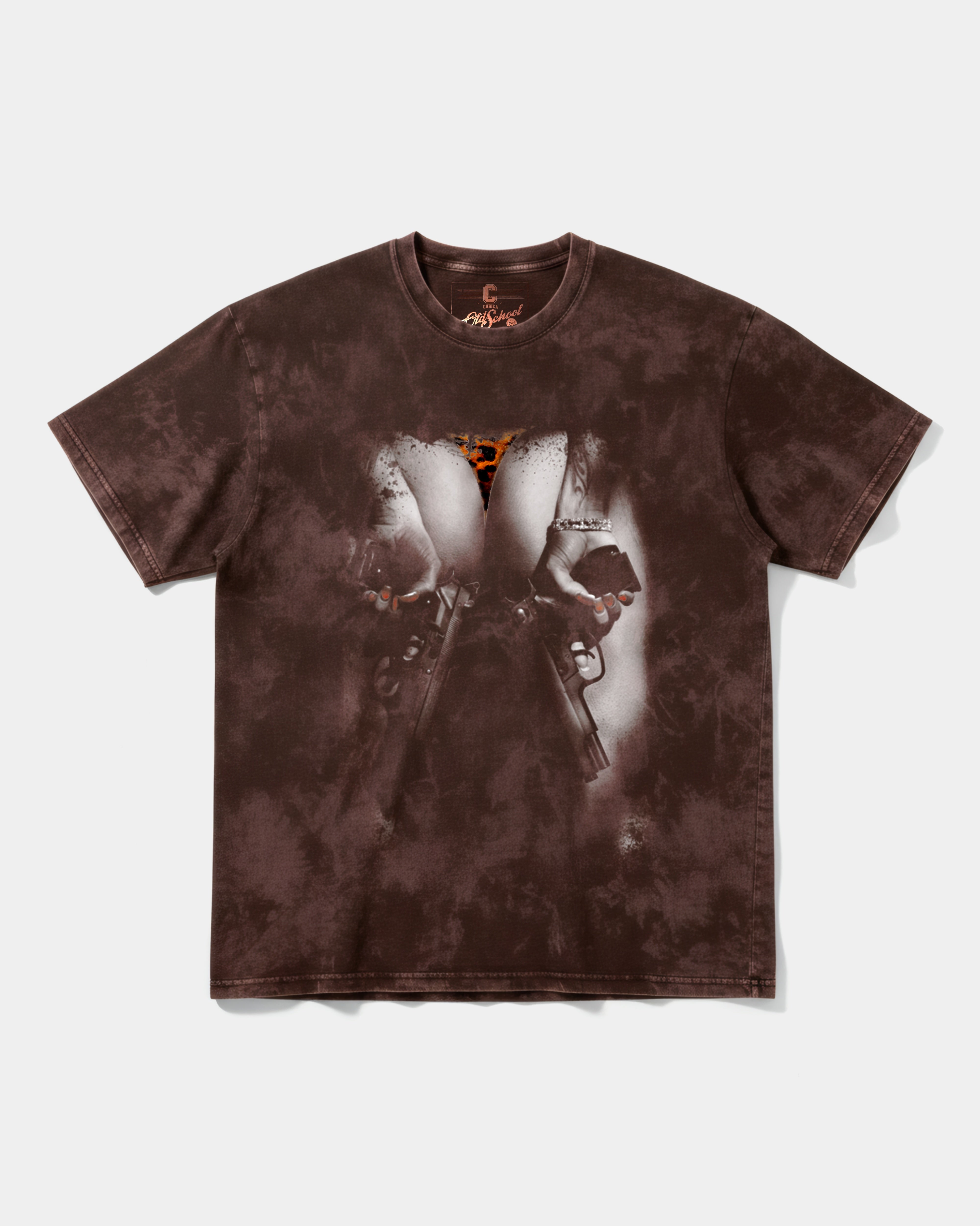 Camiseta Woman Gun Big Front Oversize Acid Marron