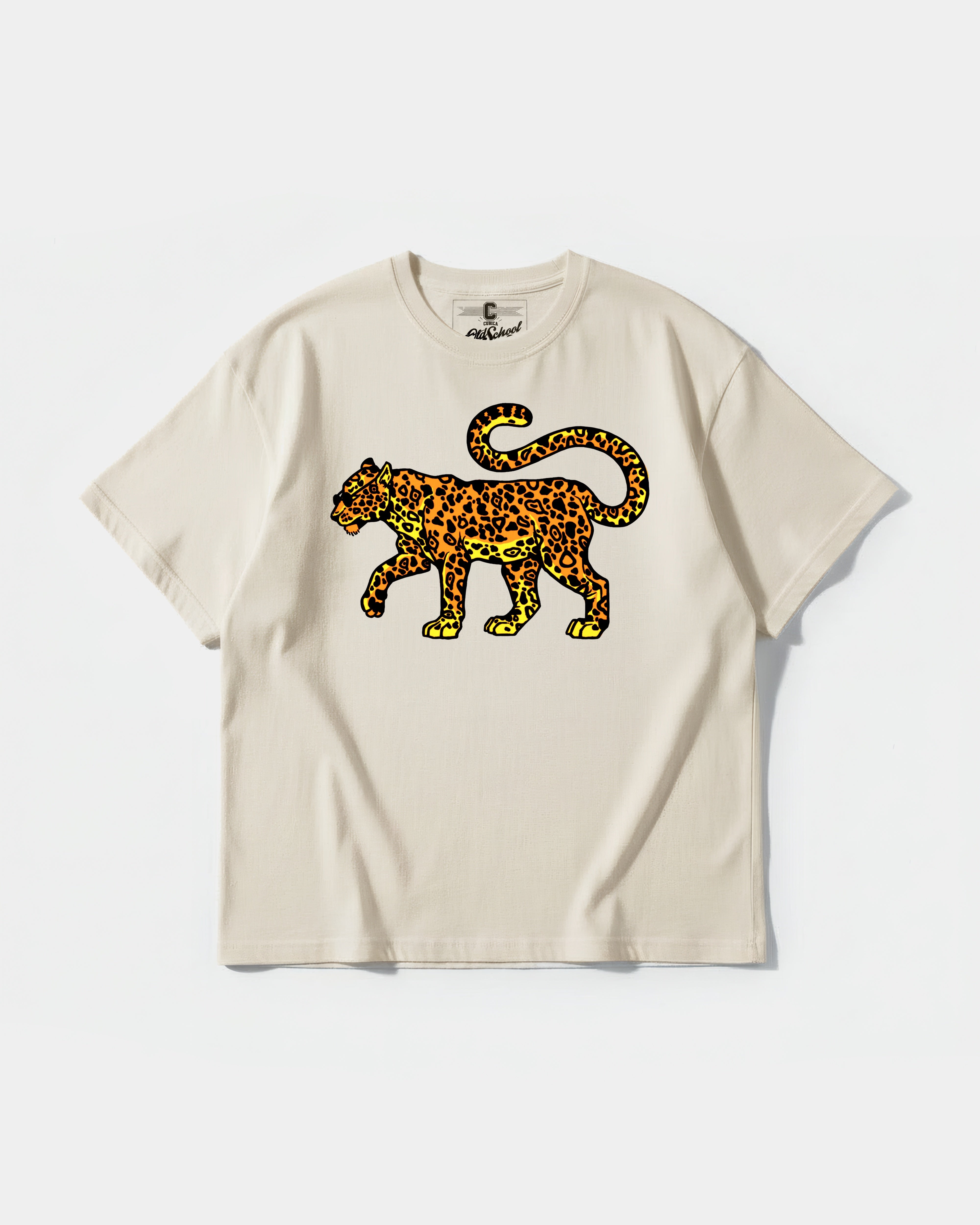 Camiseta Leopardo Big Front Oversize Basic Beige
