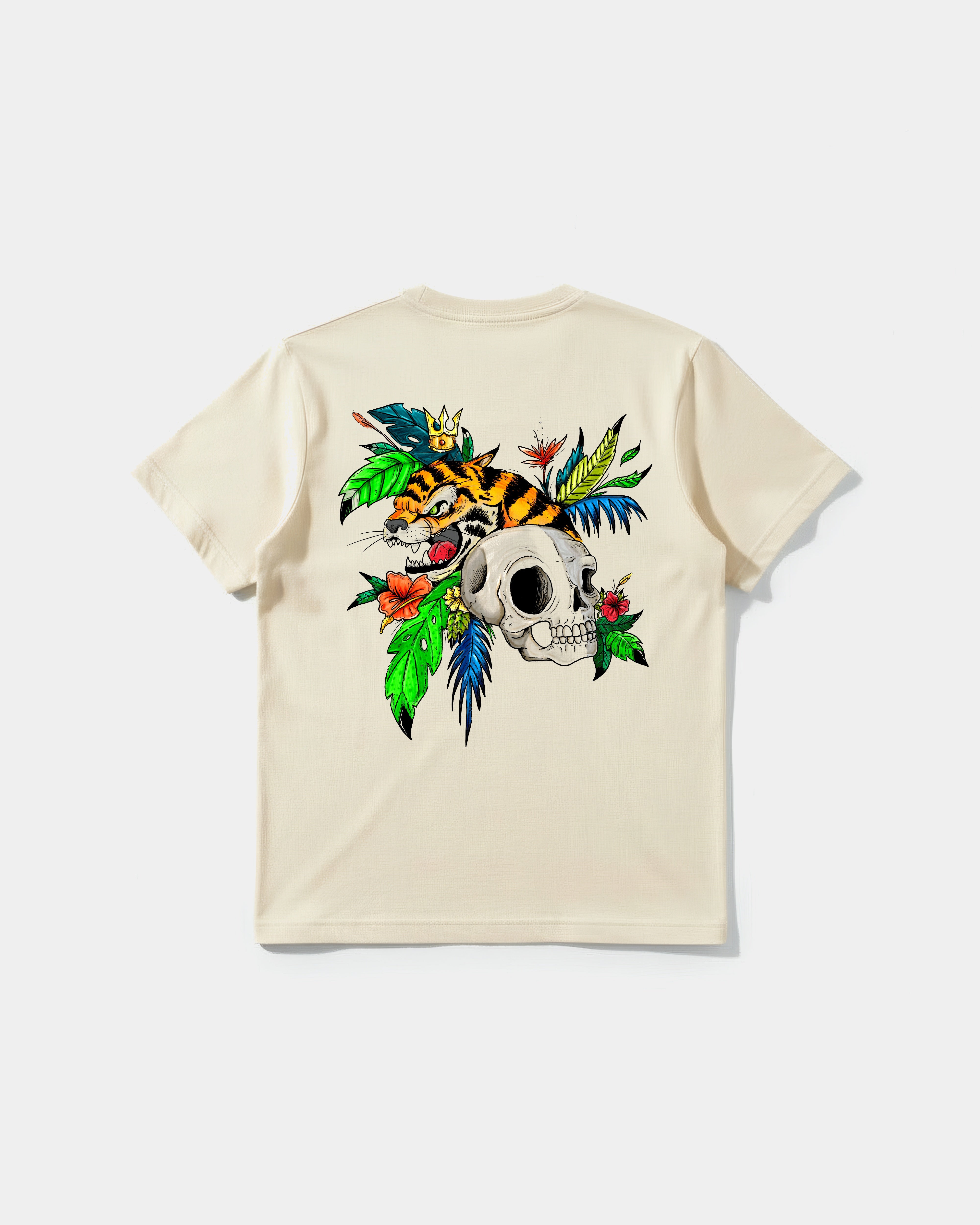 Camiseta Tiger Skull Big Back Regular Basic Beige