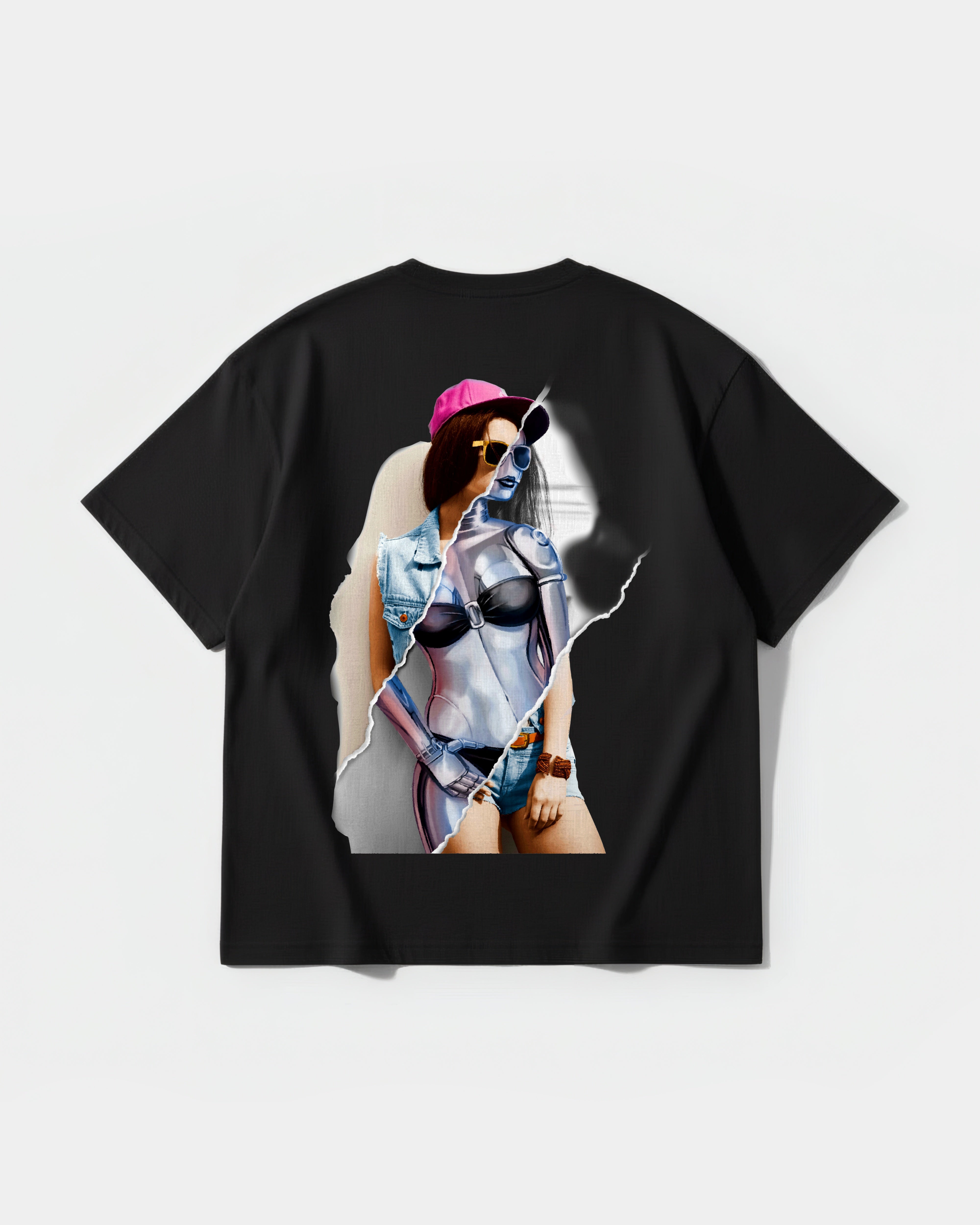 Camiseta Robot Girl Big Back Oversize Basic Negro