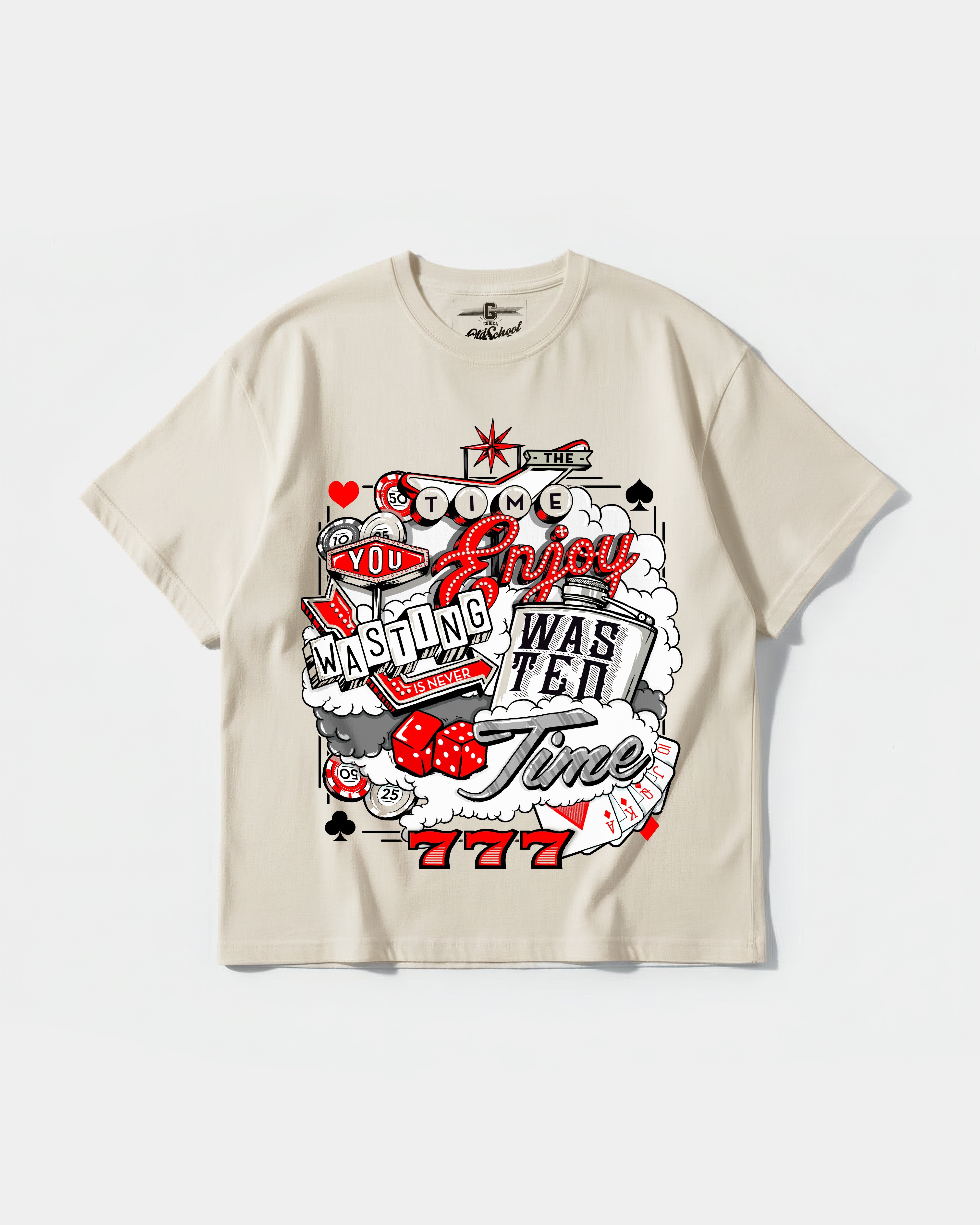 Camiseta Wasting Time 777 Big Front Oversize Basic Beige