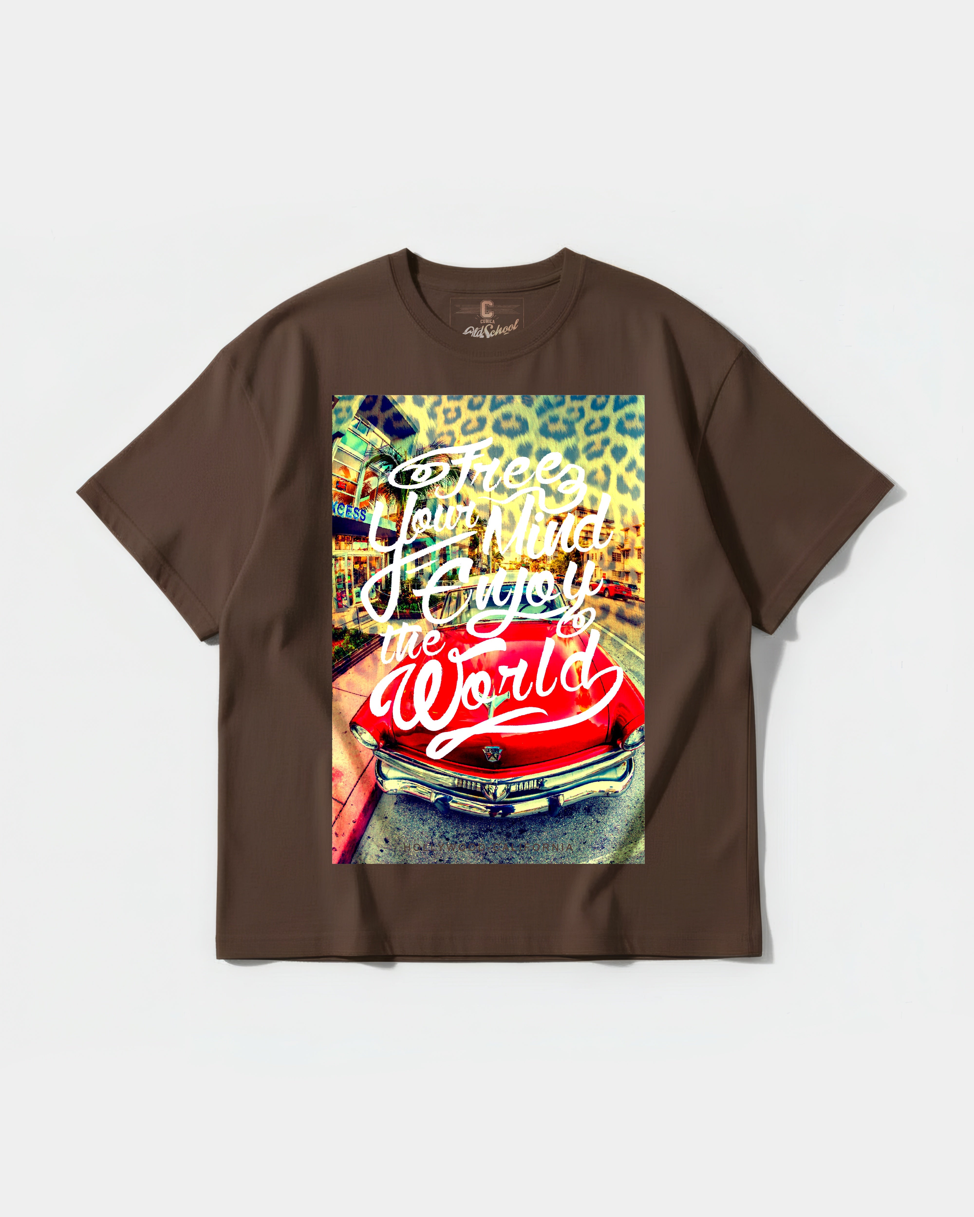 Camiseta Enjoy The World Big Front Oversize Basic Marron