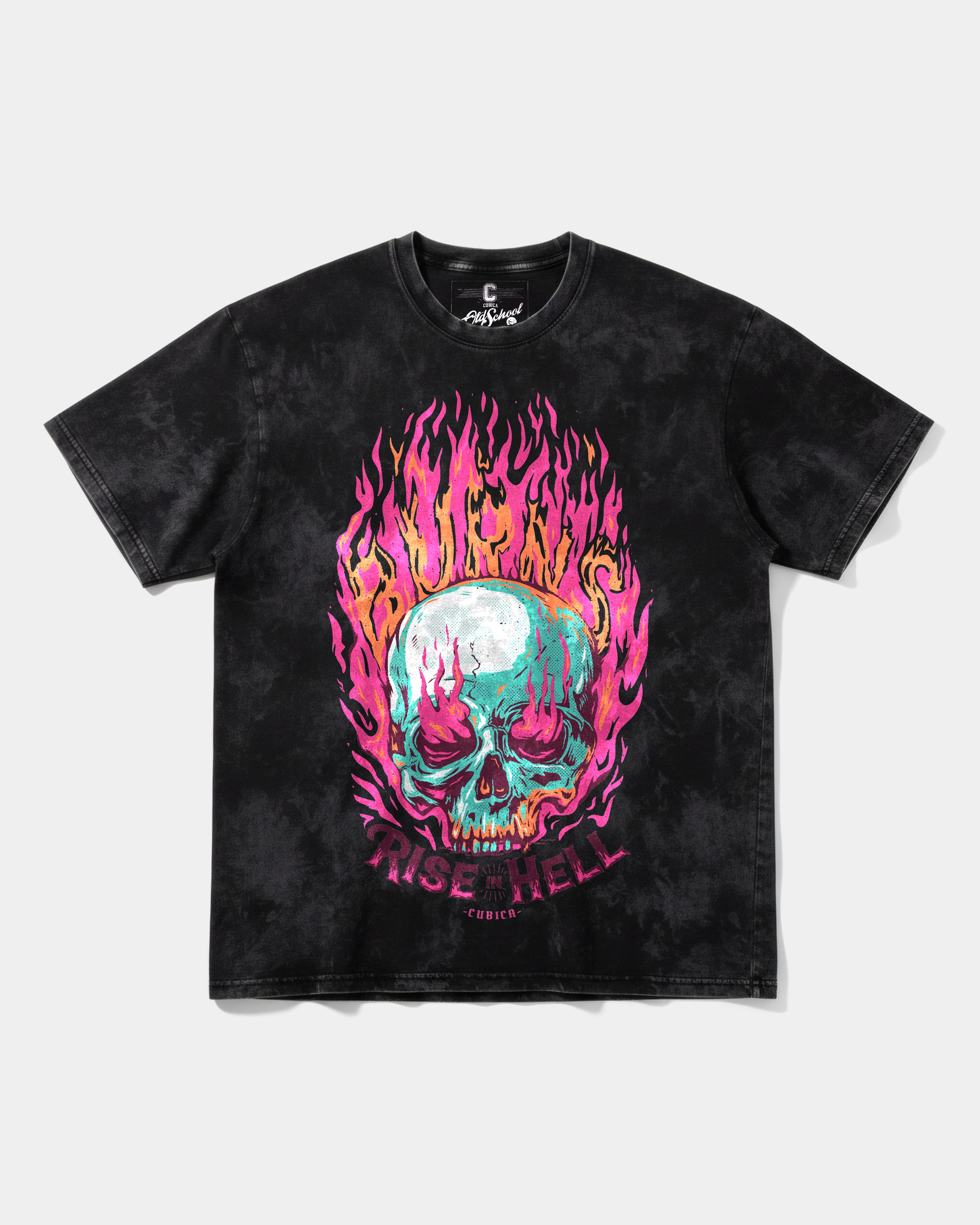 Camiseta Rise In Hell Big Front Oversize Acid Negro