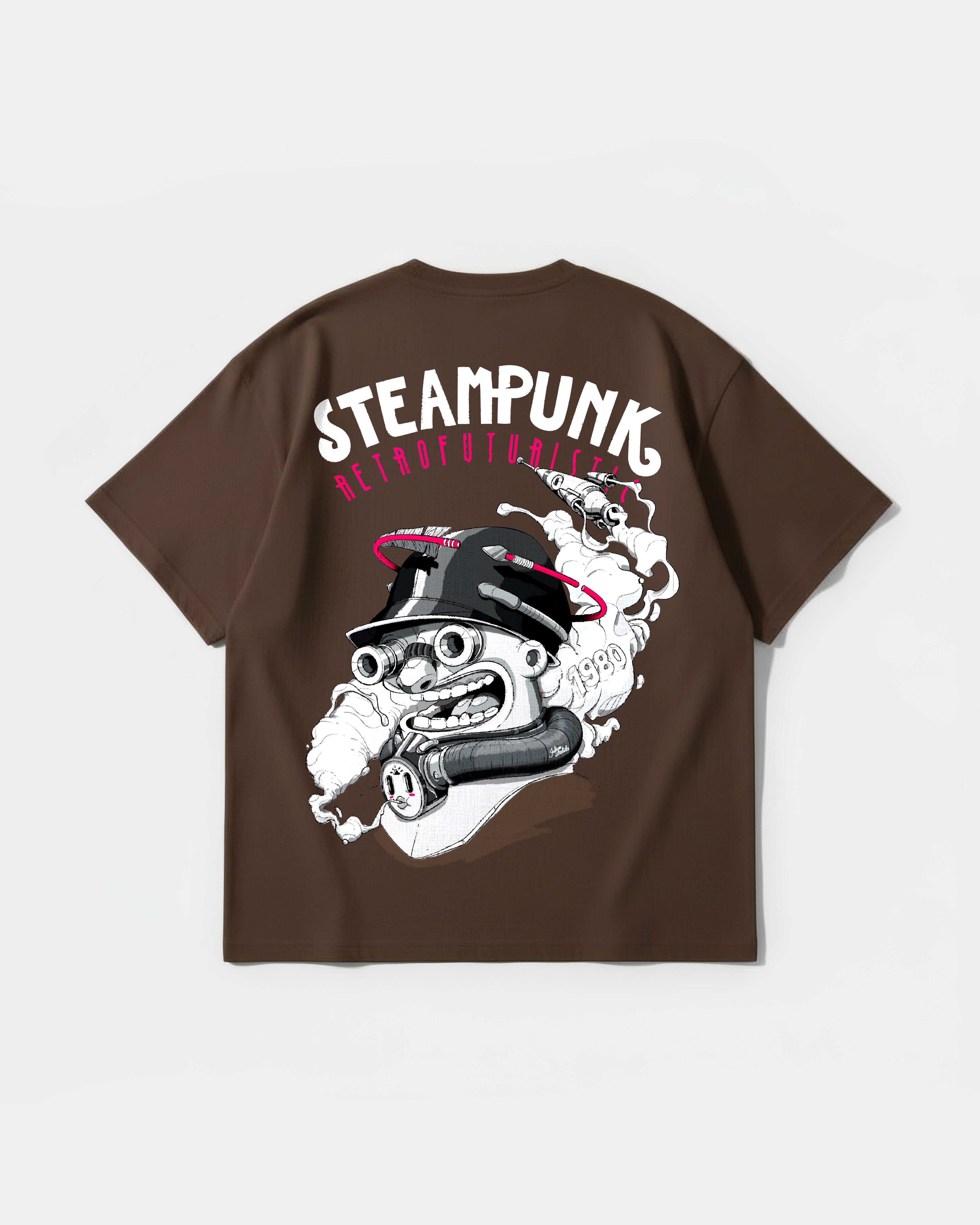 Camiseta Steampunk Retrofuturistic Big Back Oversize Basic Marron