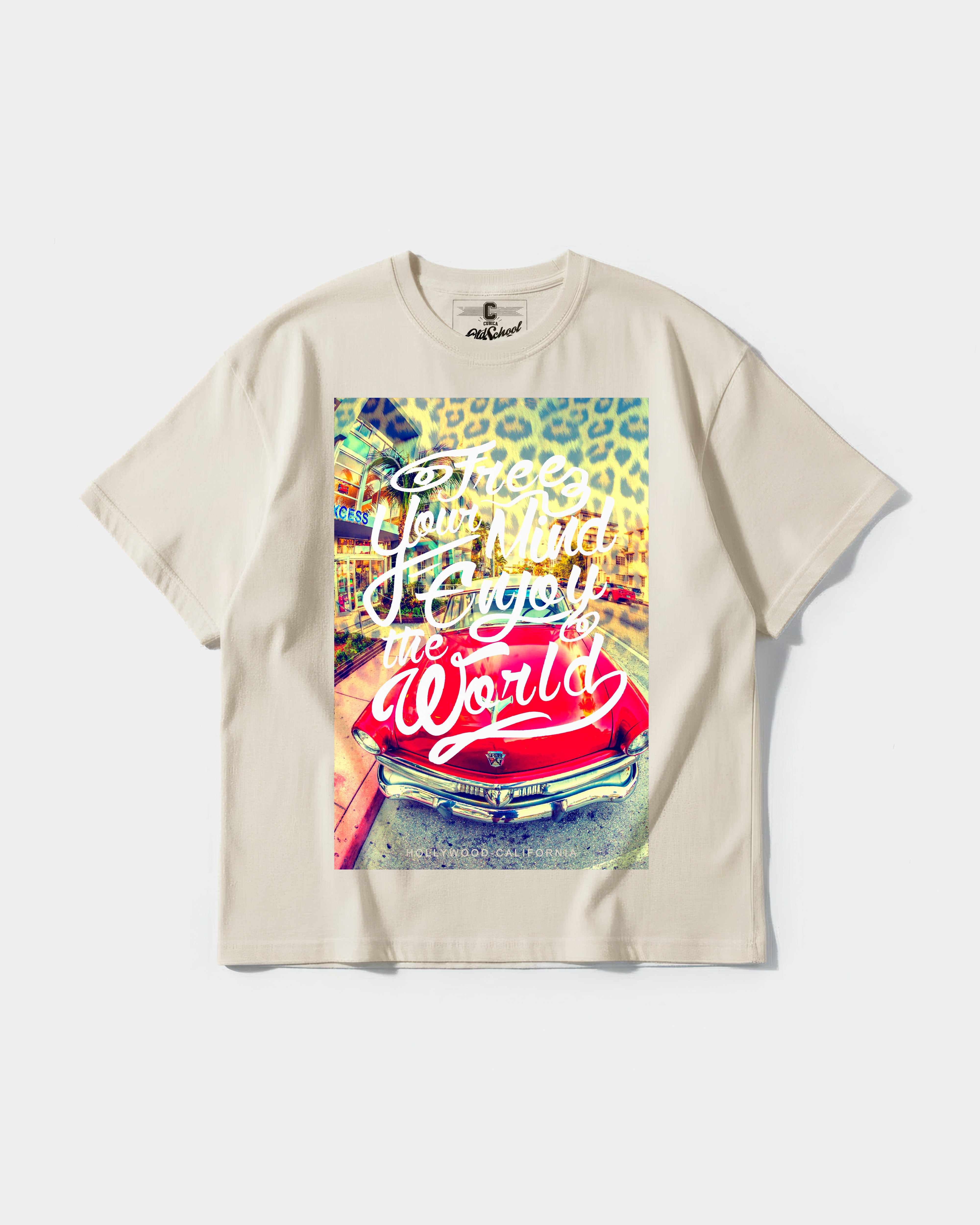Camiseta Enjoy The World Big Front Oversize Basic Beige