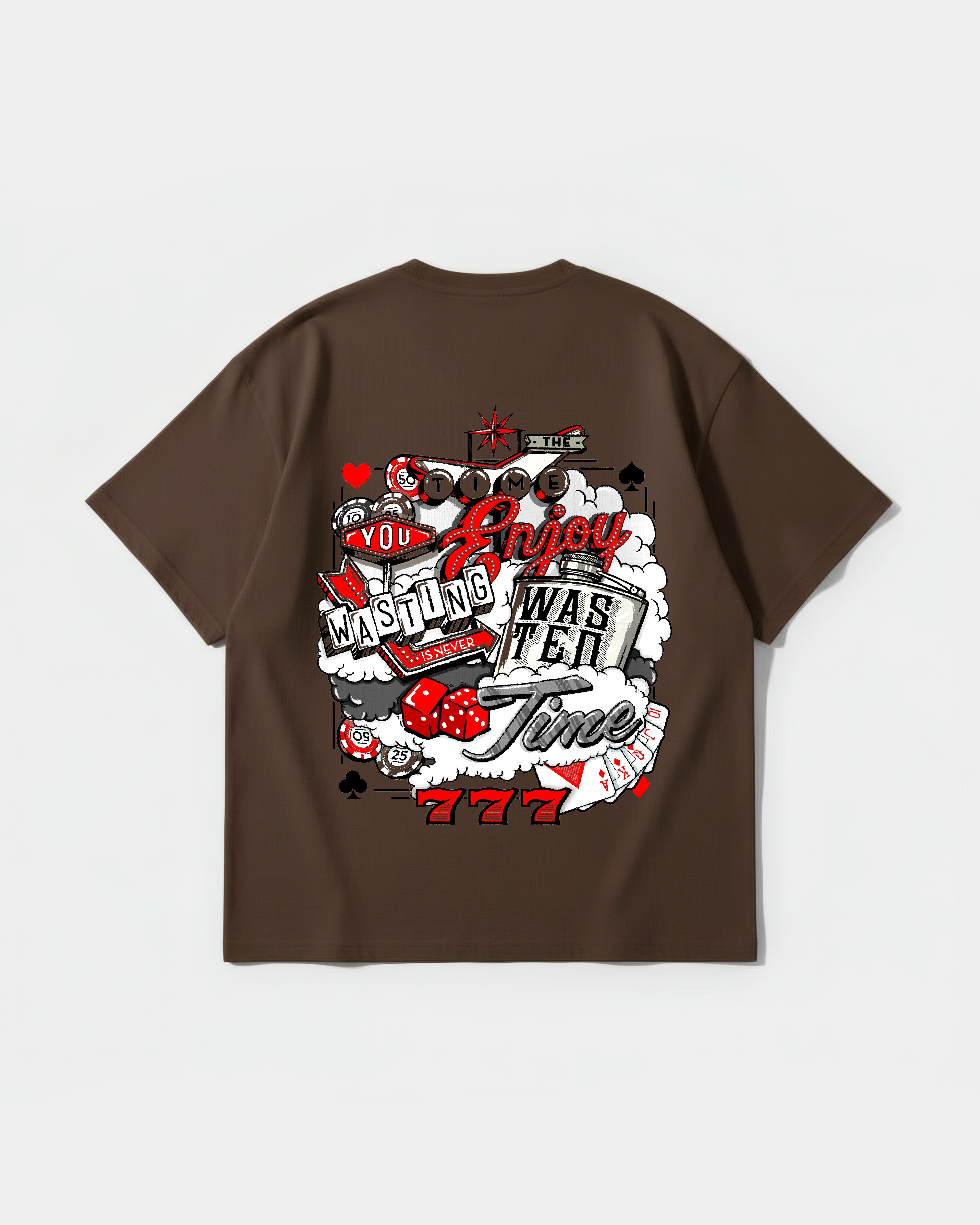 Camiseta Wasting Time 777 Big Back Oversize Basic Marron
