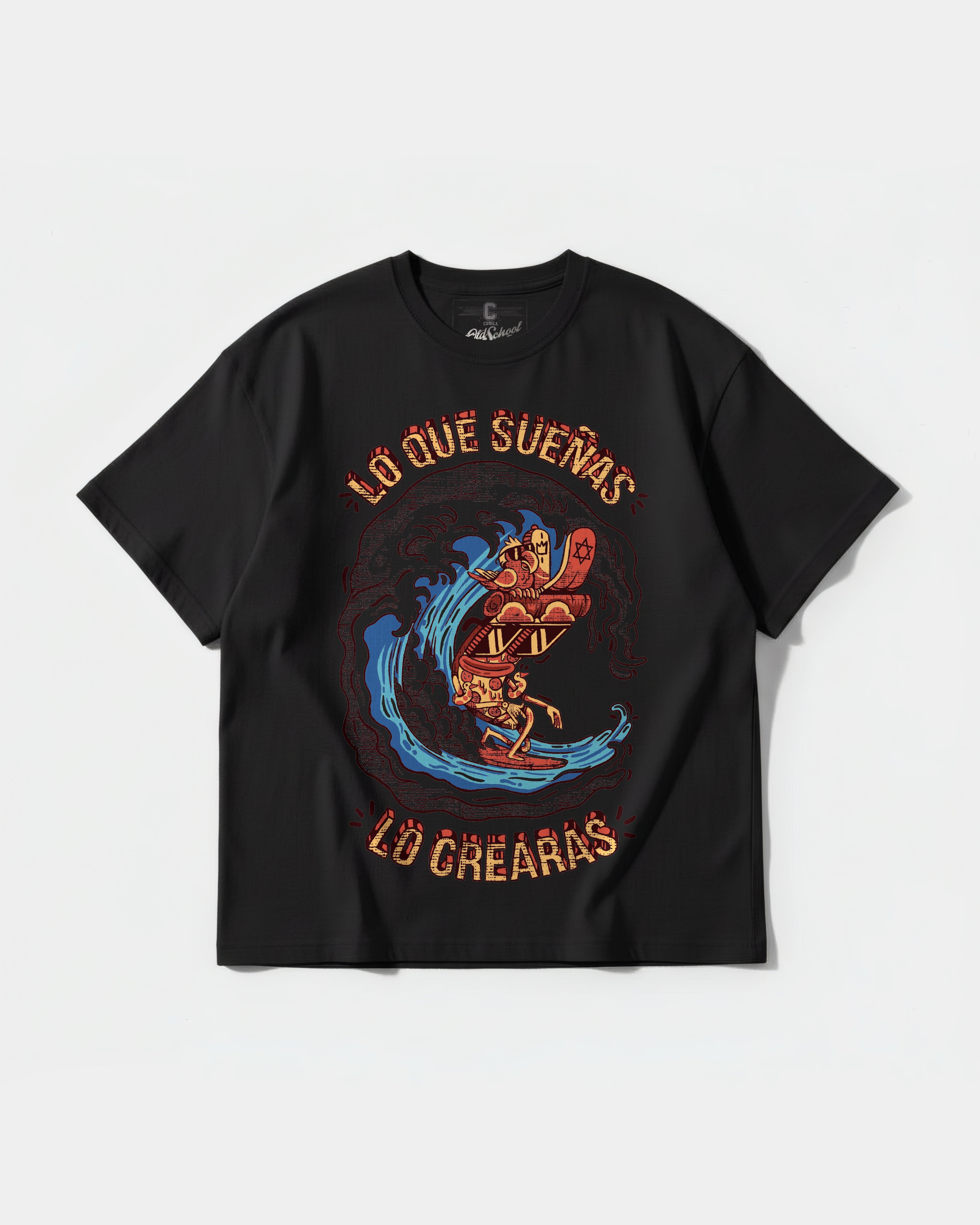Camiseta Pizza Surf Big Front Oversize Basic Negro
