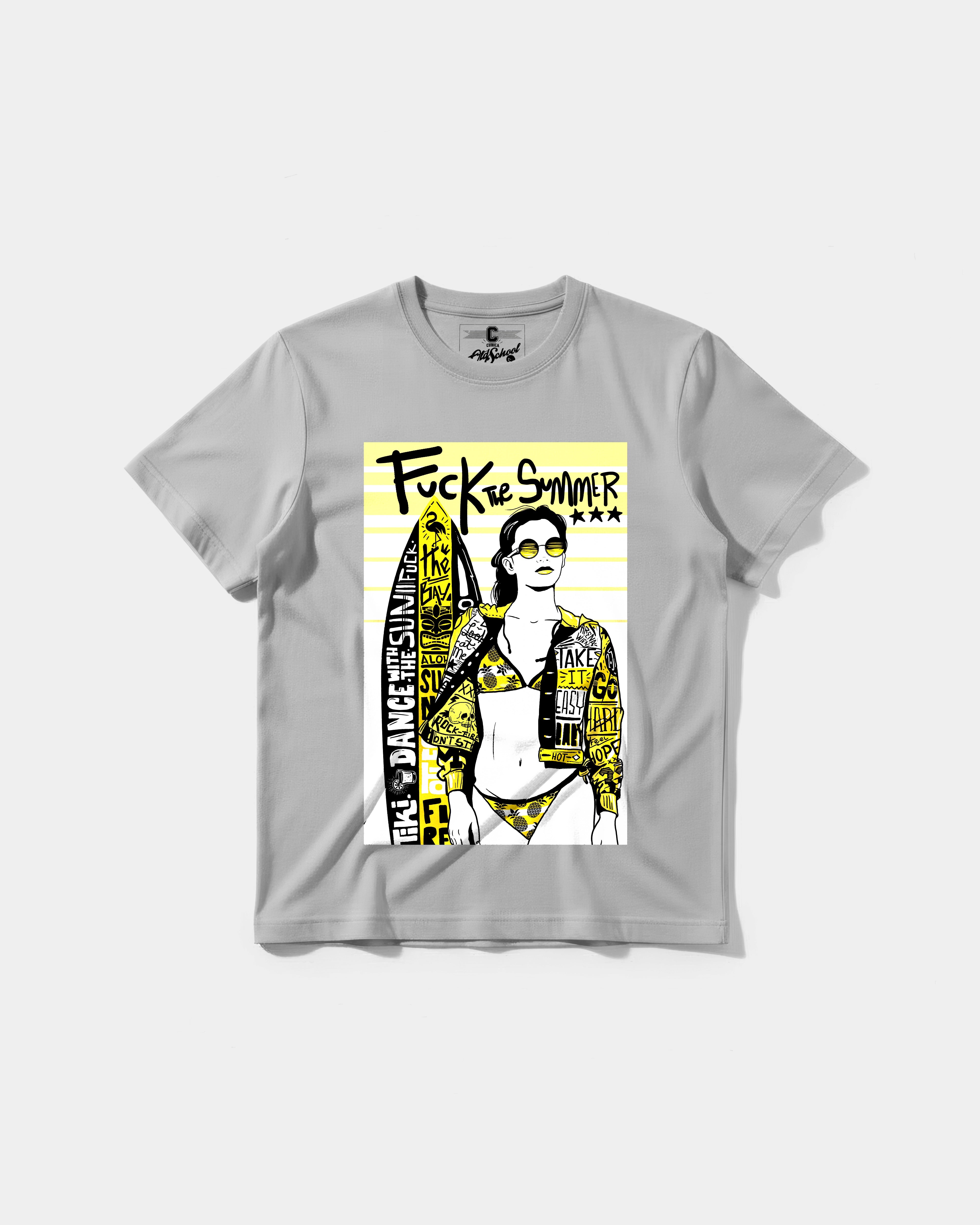 Camiseta Fuck The Summer Big Front Regular Basic Gris