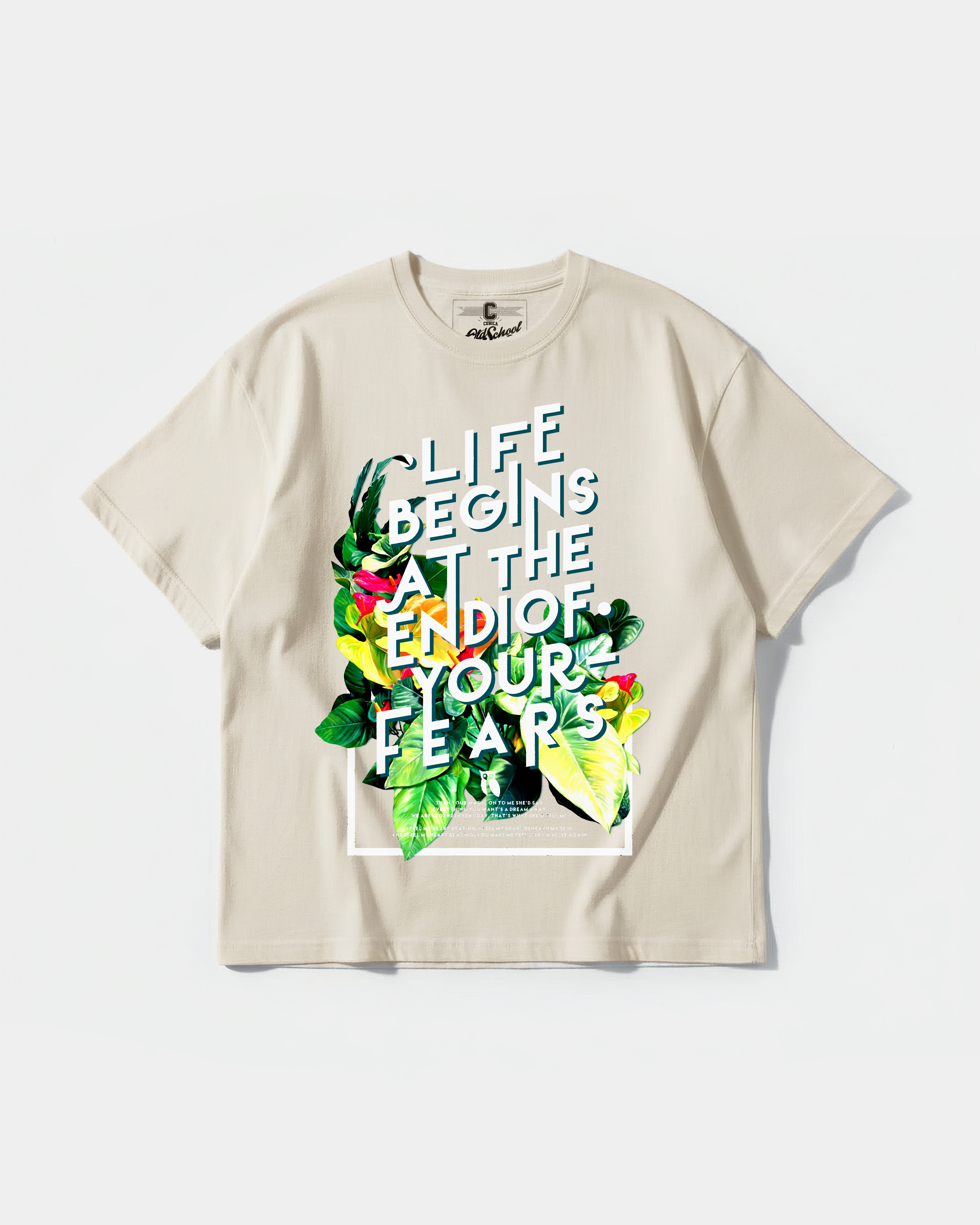 Camiseta Life Begins Big Front Oversize Basic Beige