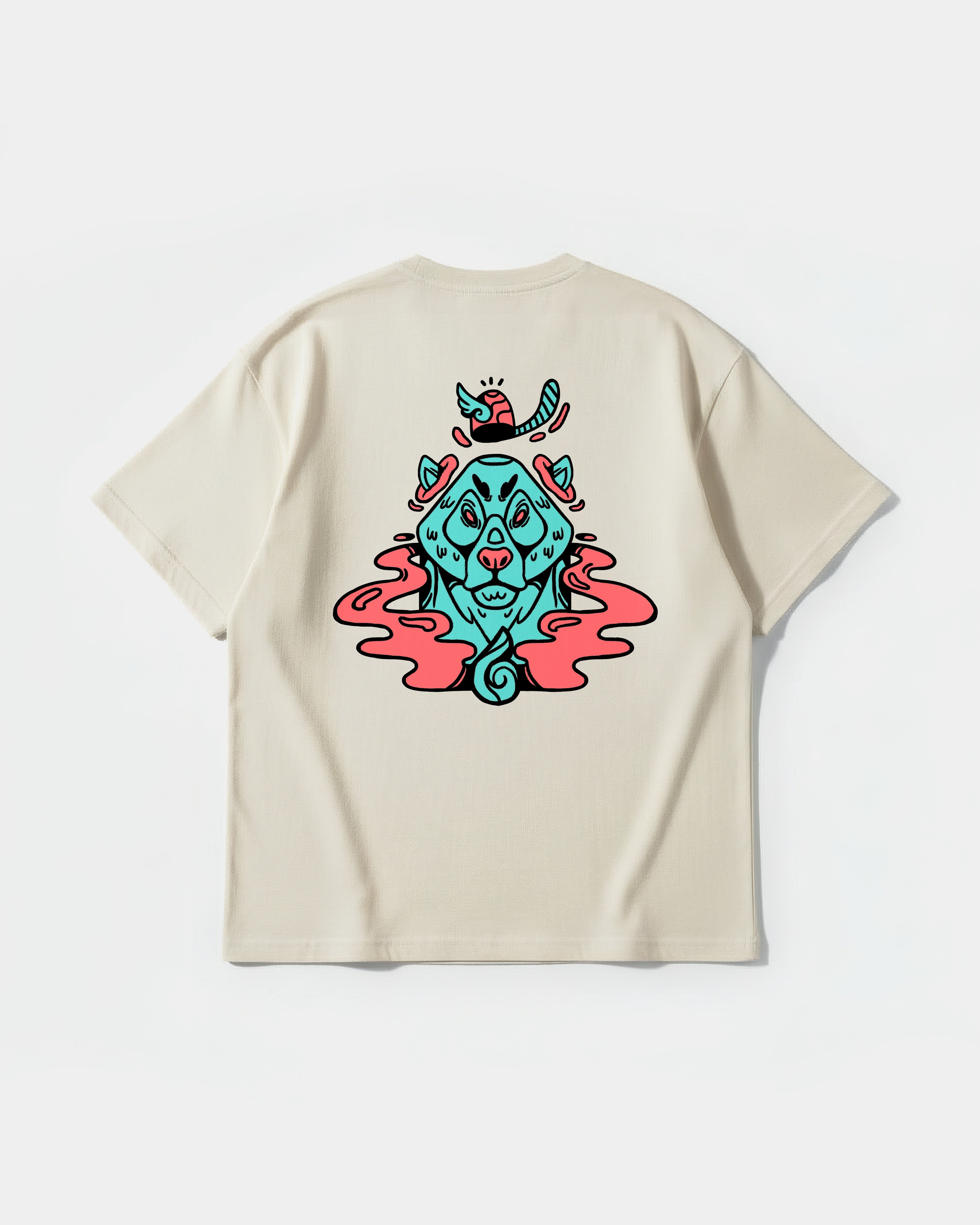 Camiseta Oso Con Gorro Big Back Oversize Basic Beige