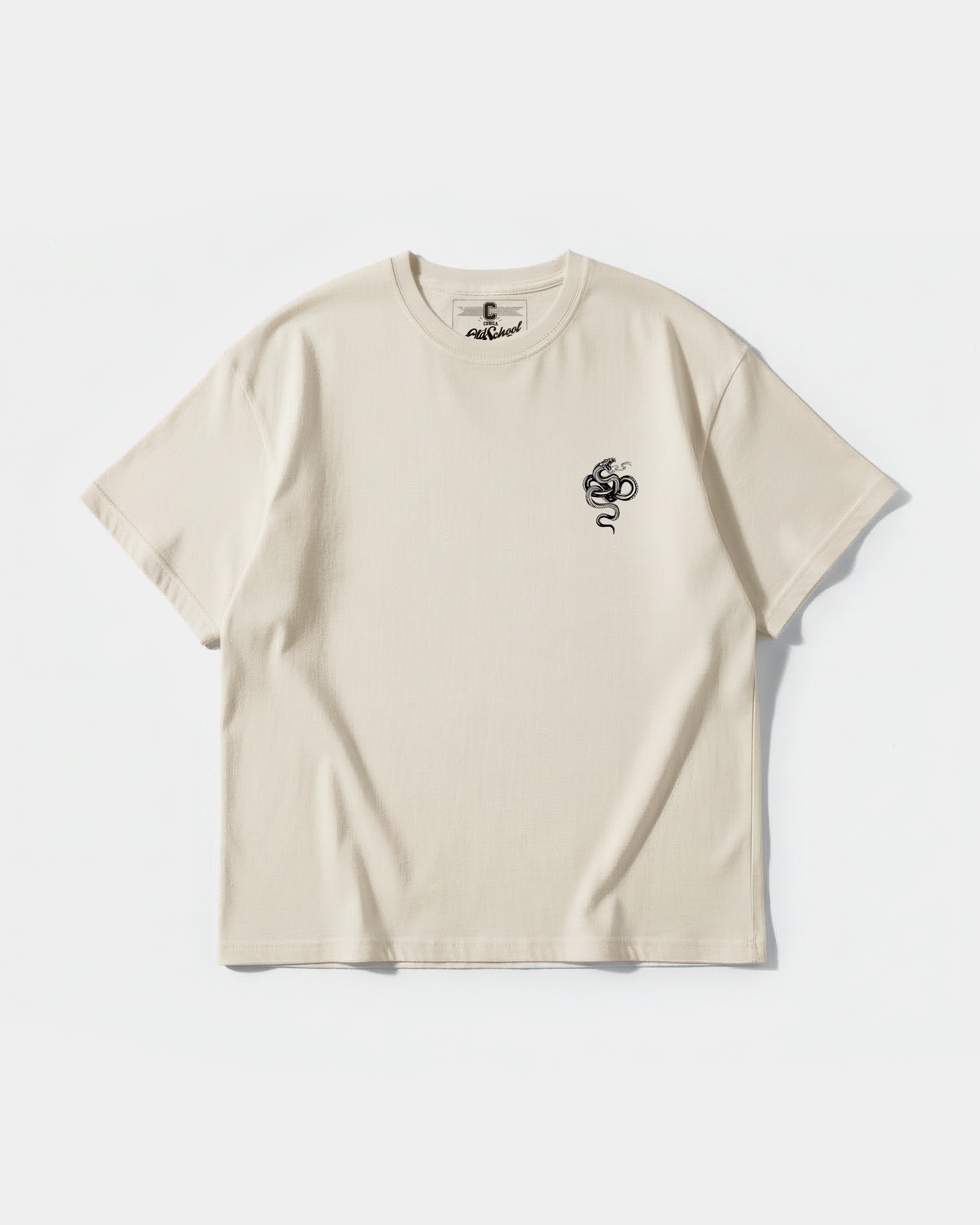 Camiseta Cubica Snake White Pocket Front Oversize Basic Beige