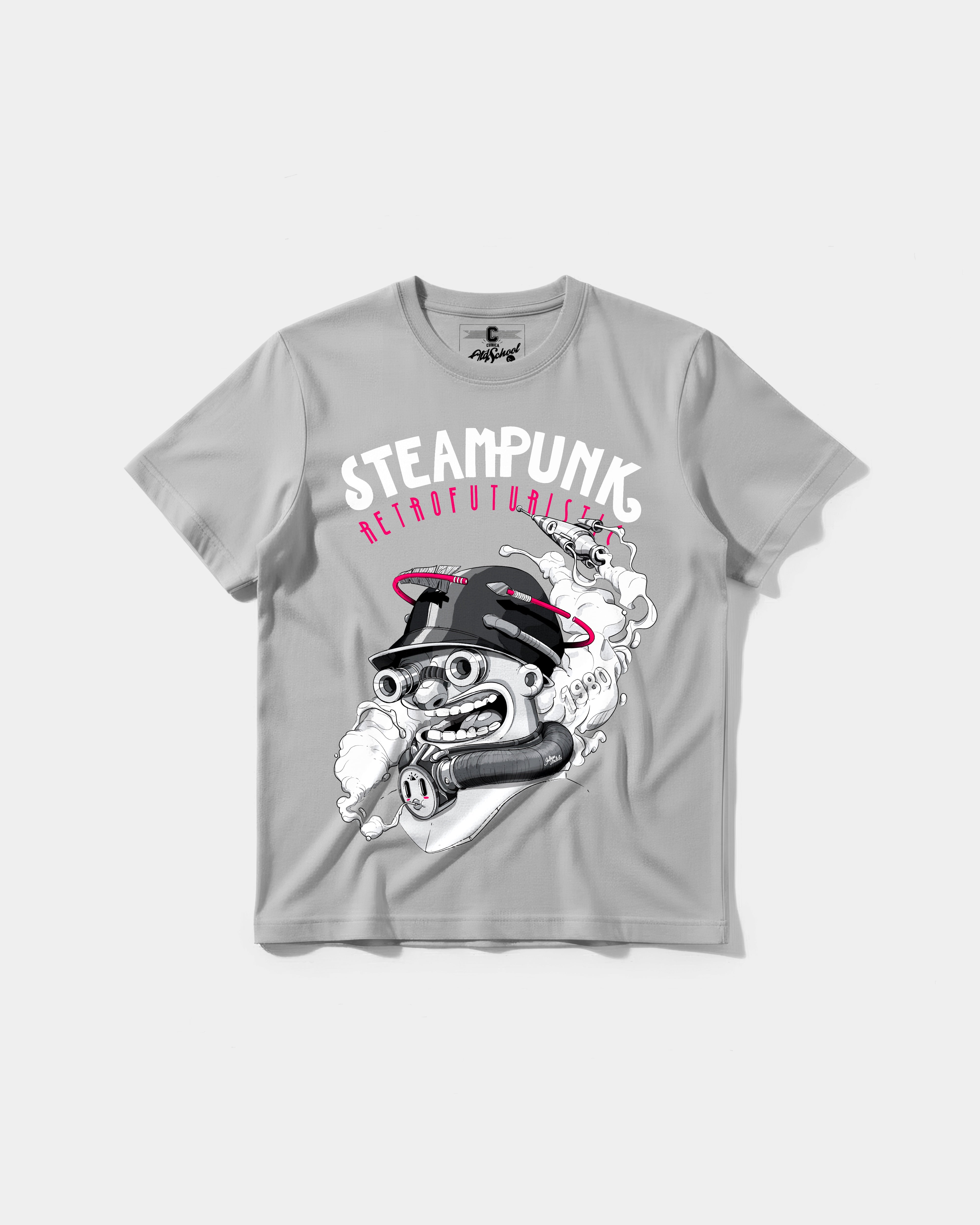Camiseta Steampunk Retrofuturistic Big Front Regular Basic Gris