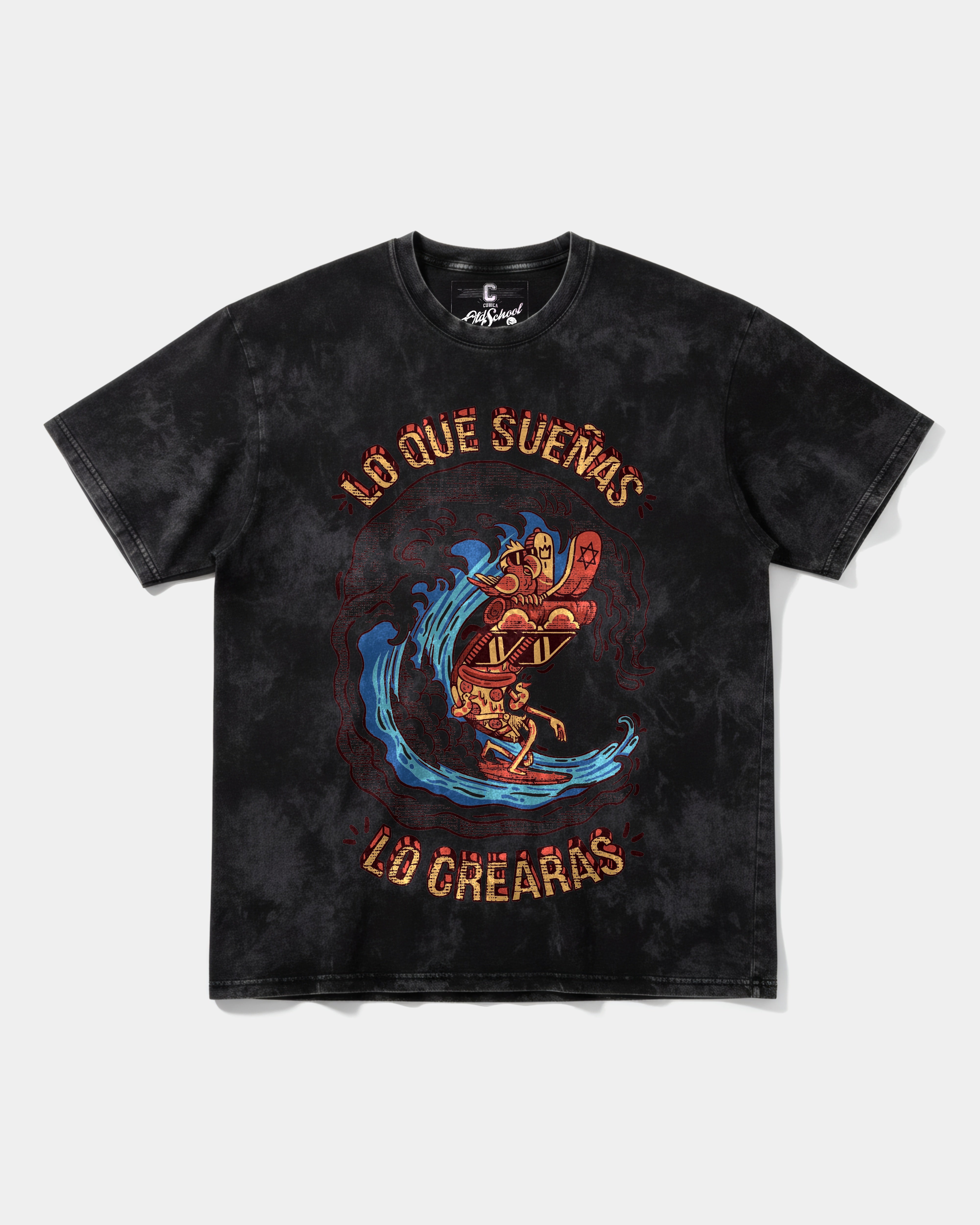 Camiseta Pizza Surf Big Front Oversize Acid Negro