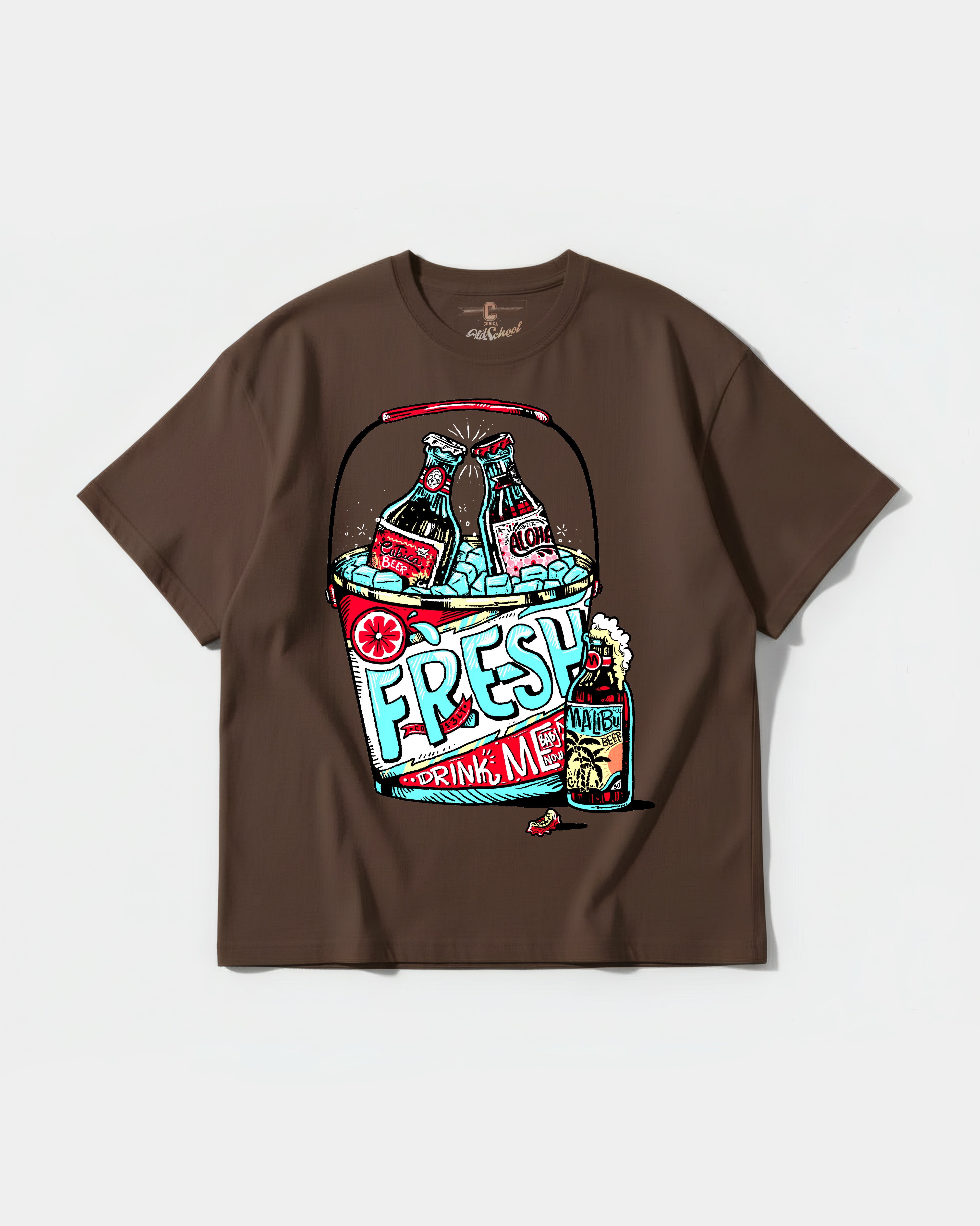 Camiseta Fresh Drink Big Front Oversize Basic Marron