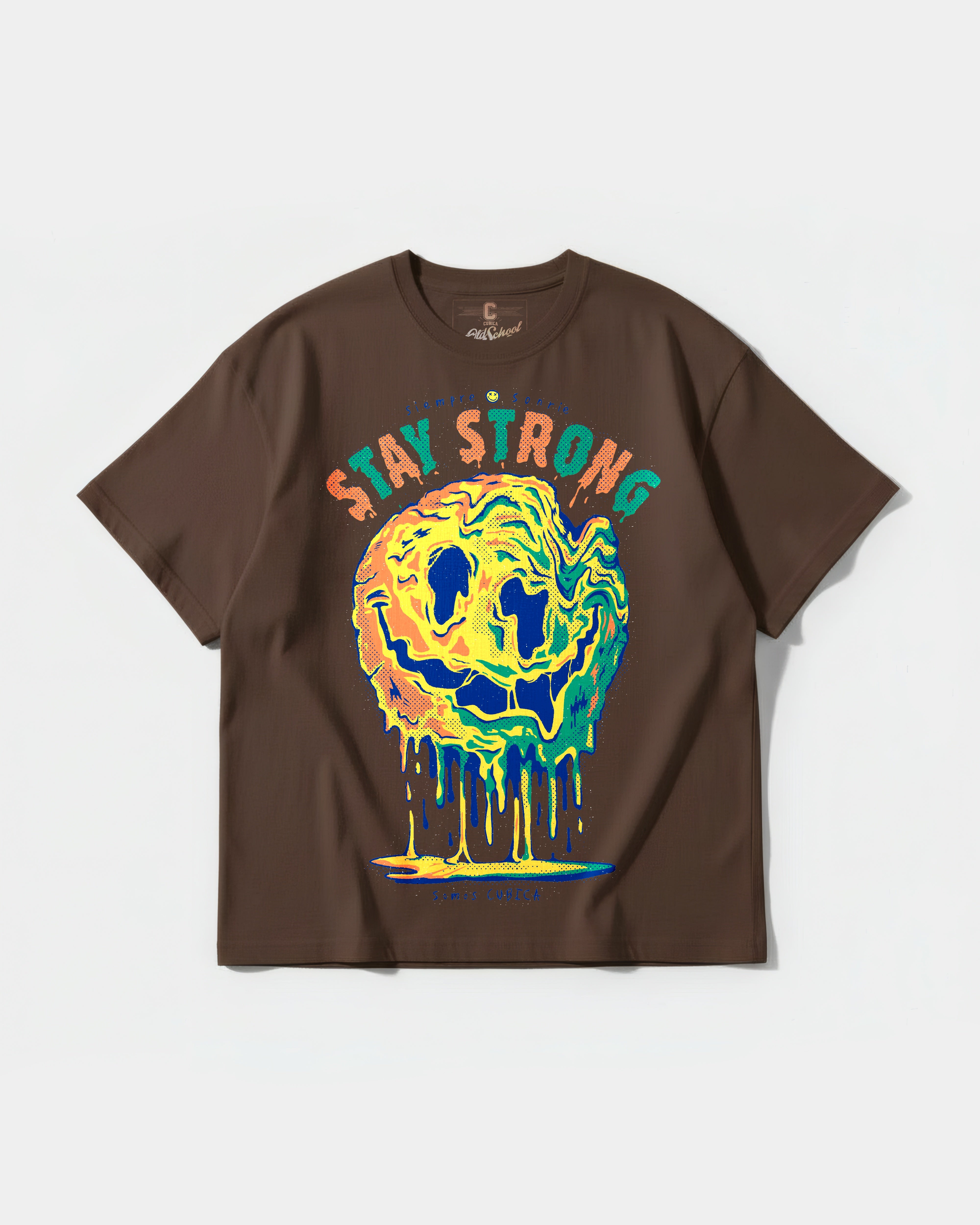 Camiseta Siempre Sonrie Big Front Oversize Basic Marron
