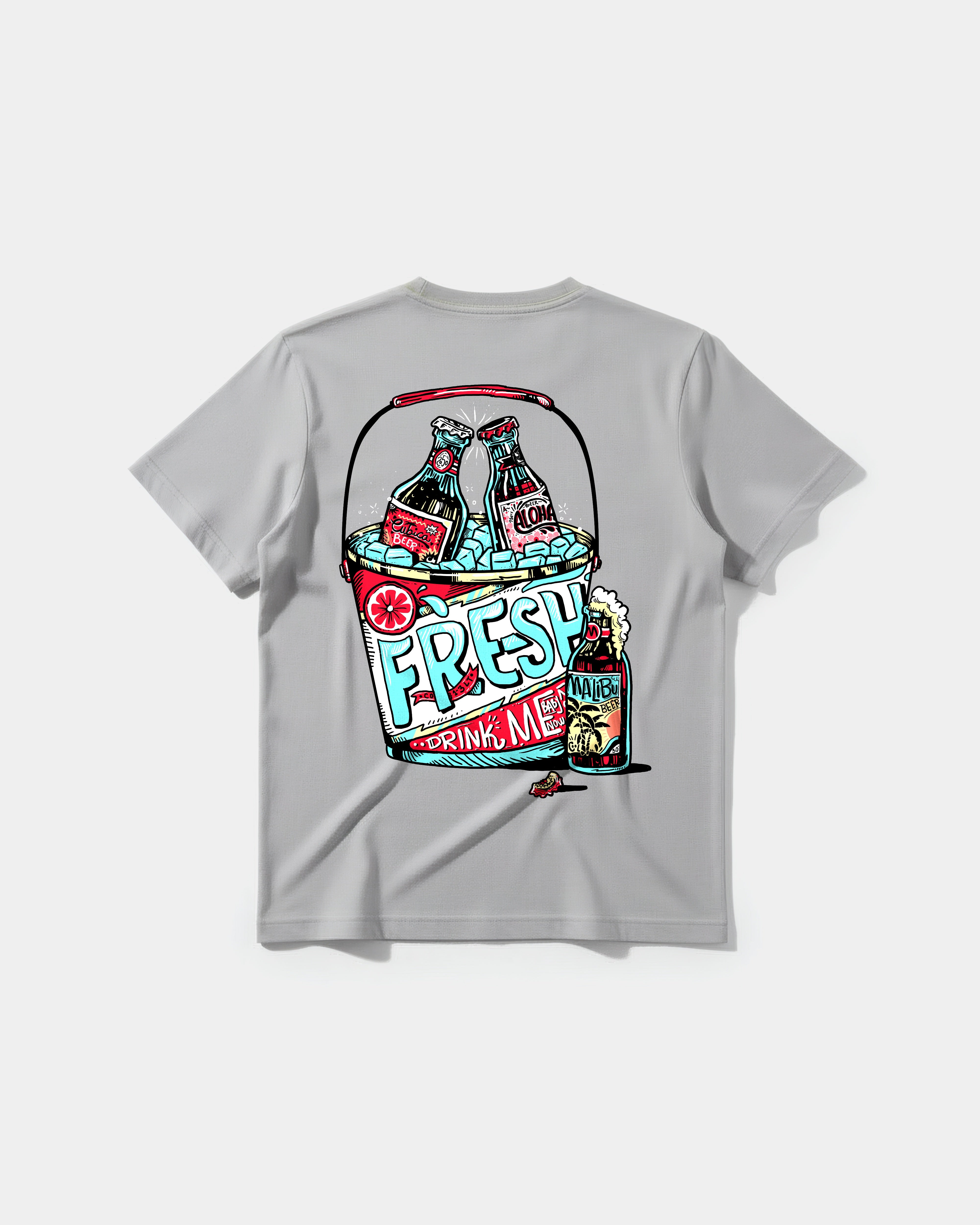 Camiseta Fresh Drink Big Back Regular Basic Gris