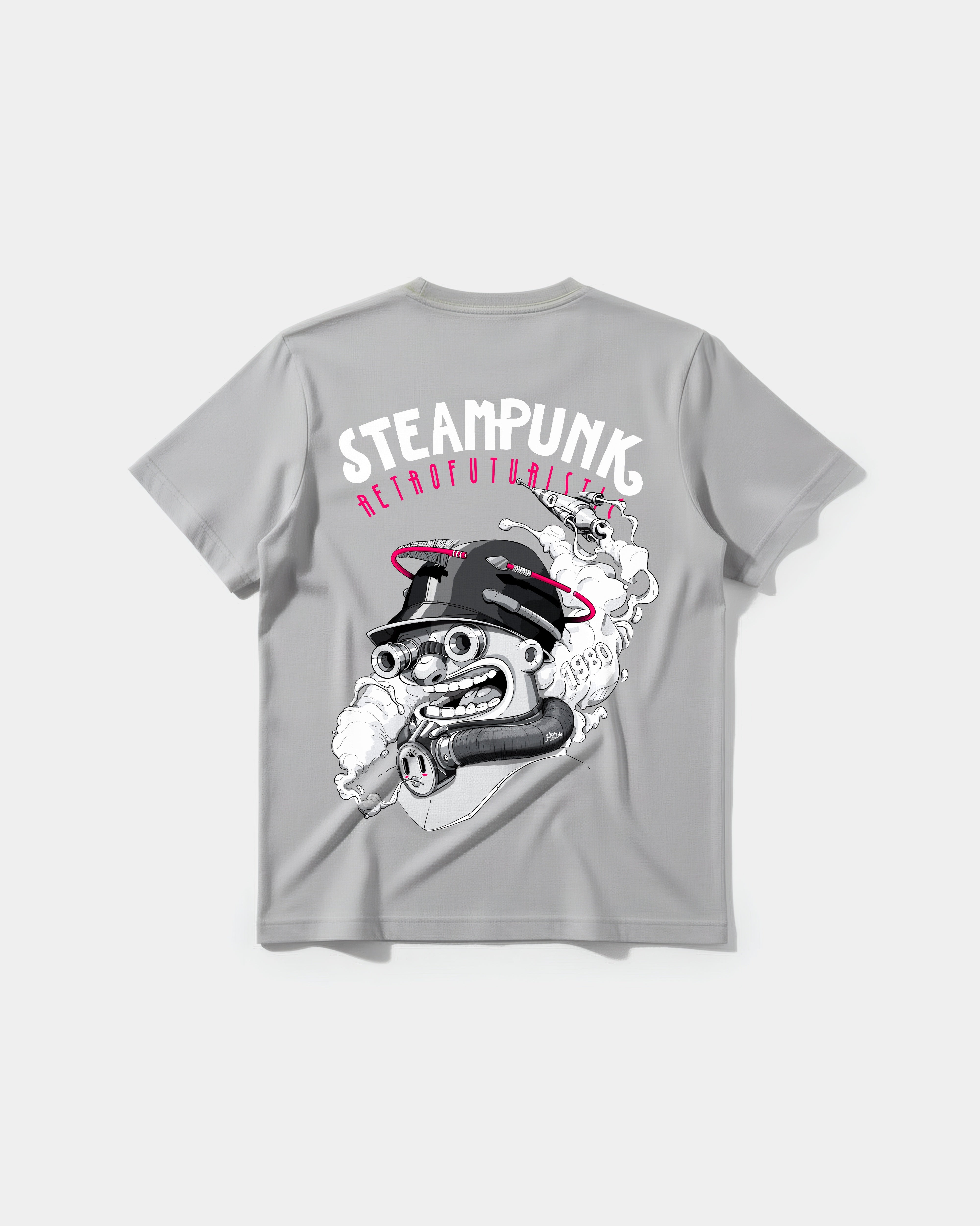 Camiseta Steampunk Retrofuturistic Big Back Regular Basic Gris