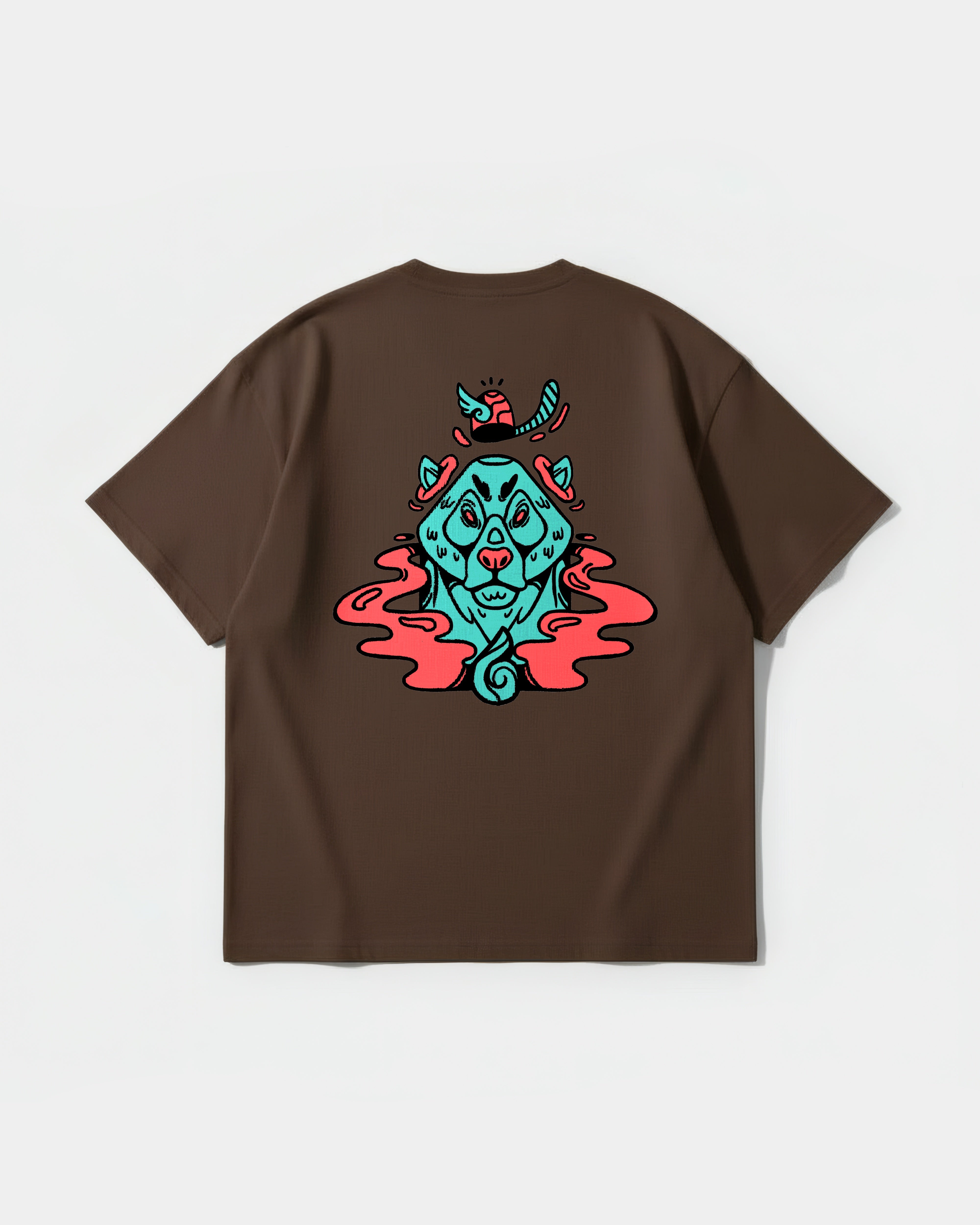 Camiseta Oso Con Gorro Big Back Oversize Basic Marron