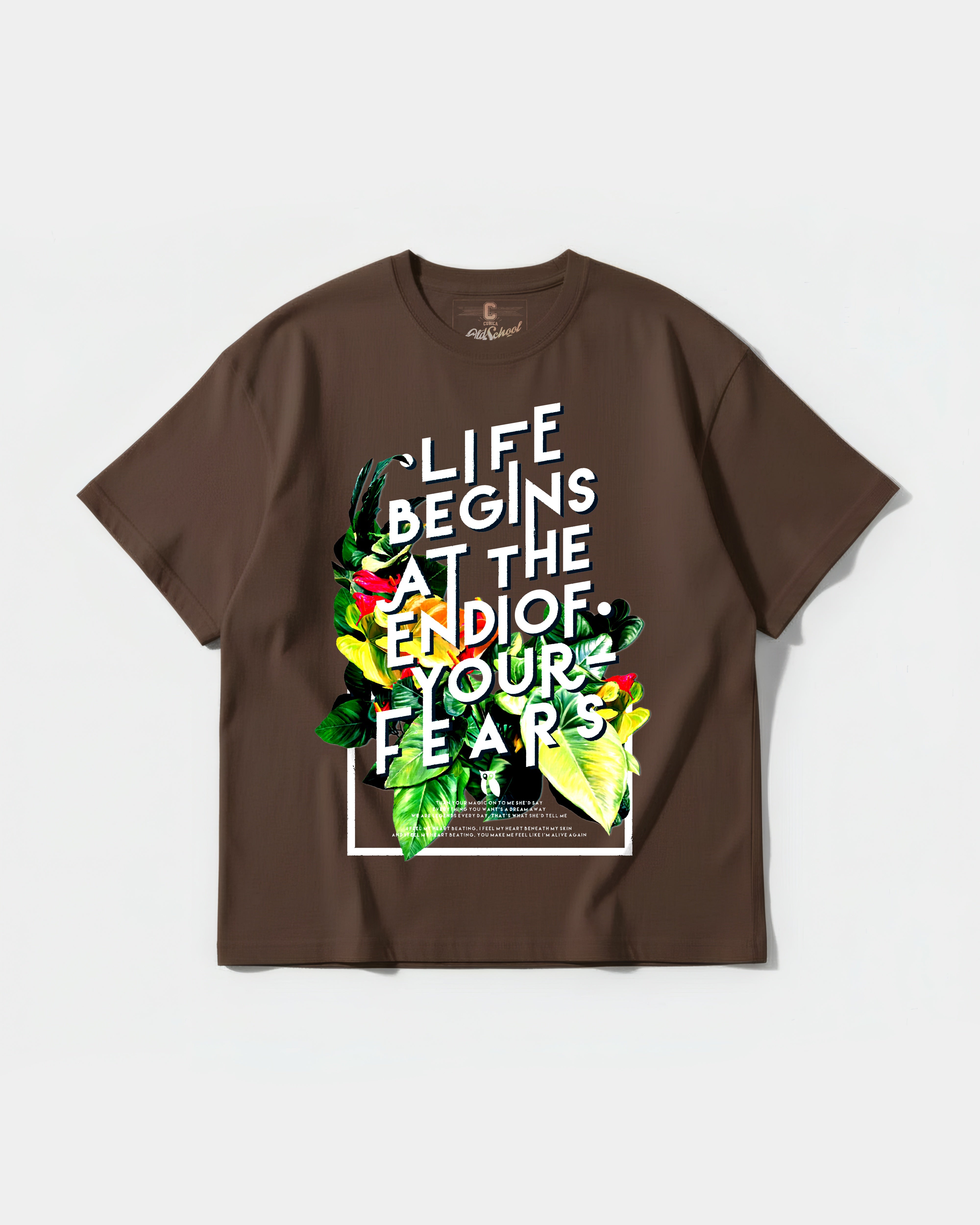 Camiseta Life Begins Big Front Oversize Basic Marron