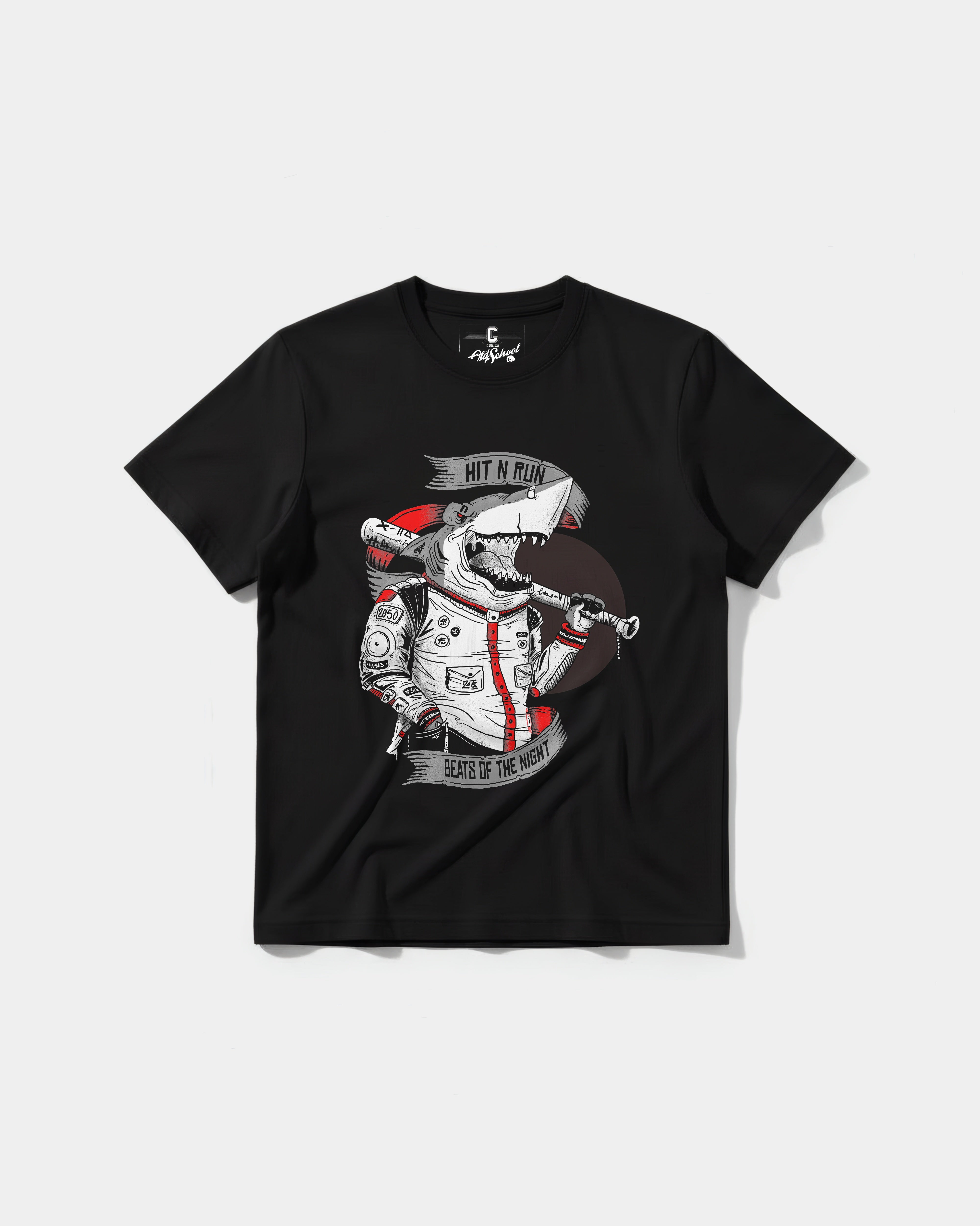 Camiseta Baseball Shark Big Front Regular Basic Negro