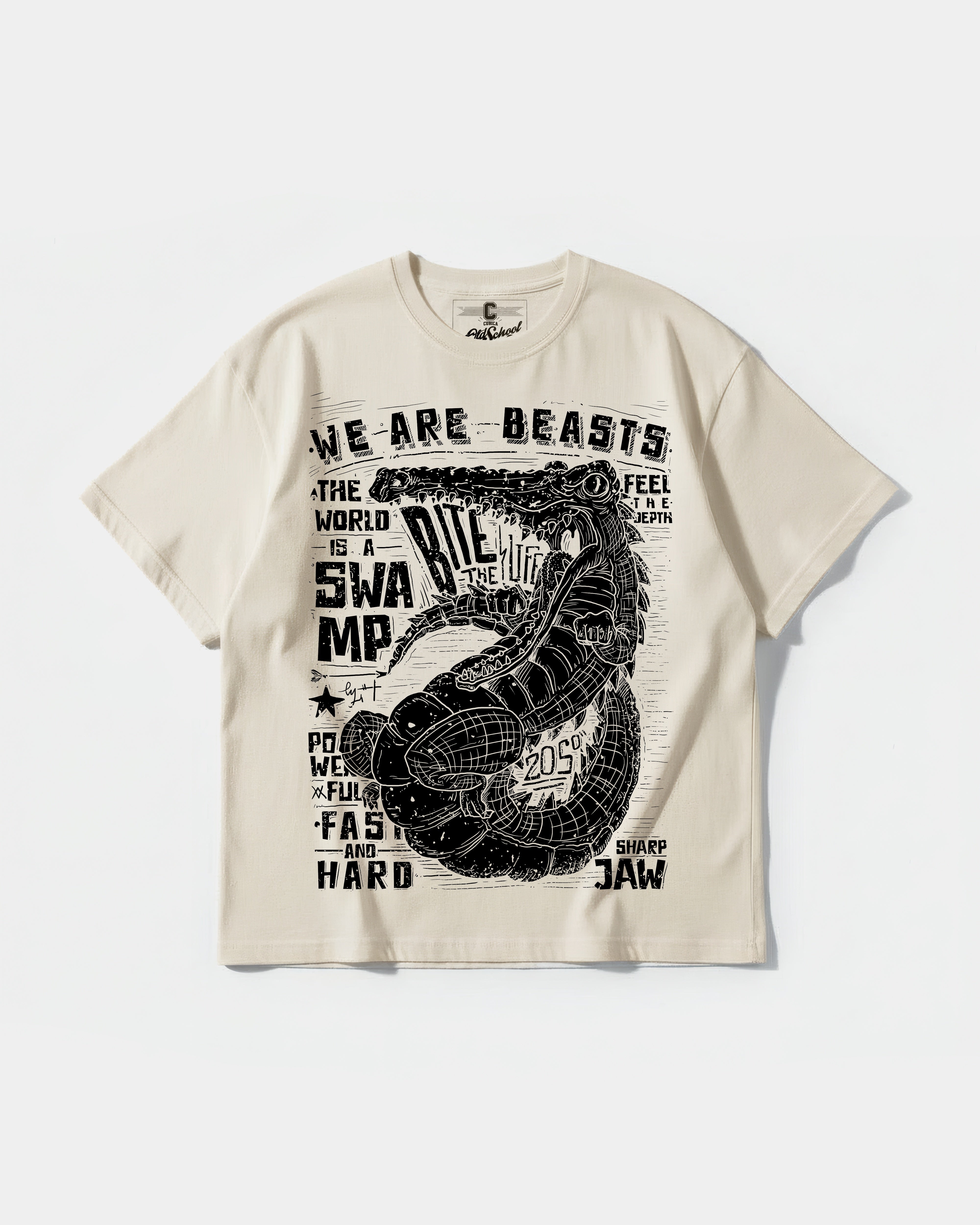 Camiseta We Are Beasts White Big Front Oversize Basic Beige