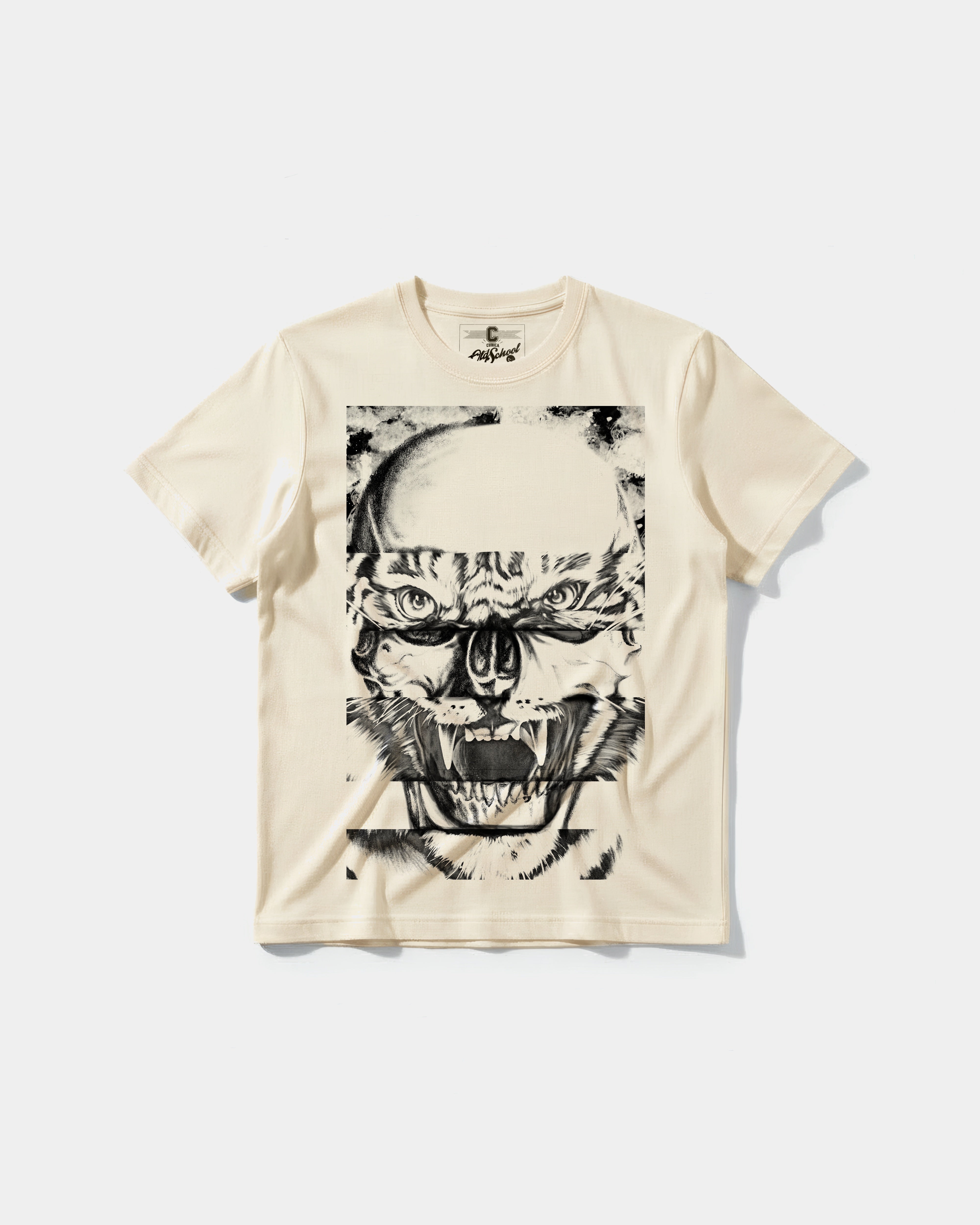 Camiseta Skull Tiger Big Front Regular Basic Beige
