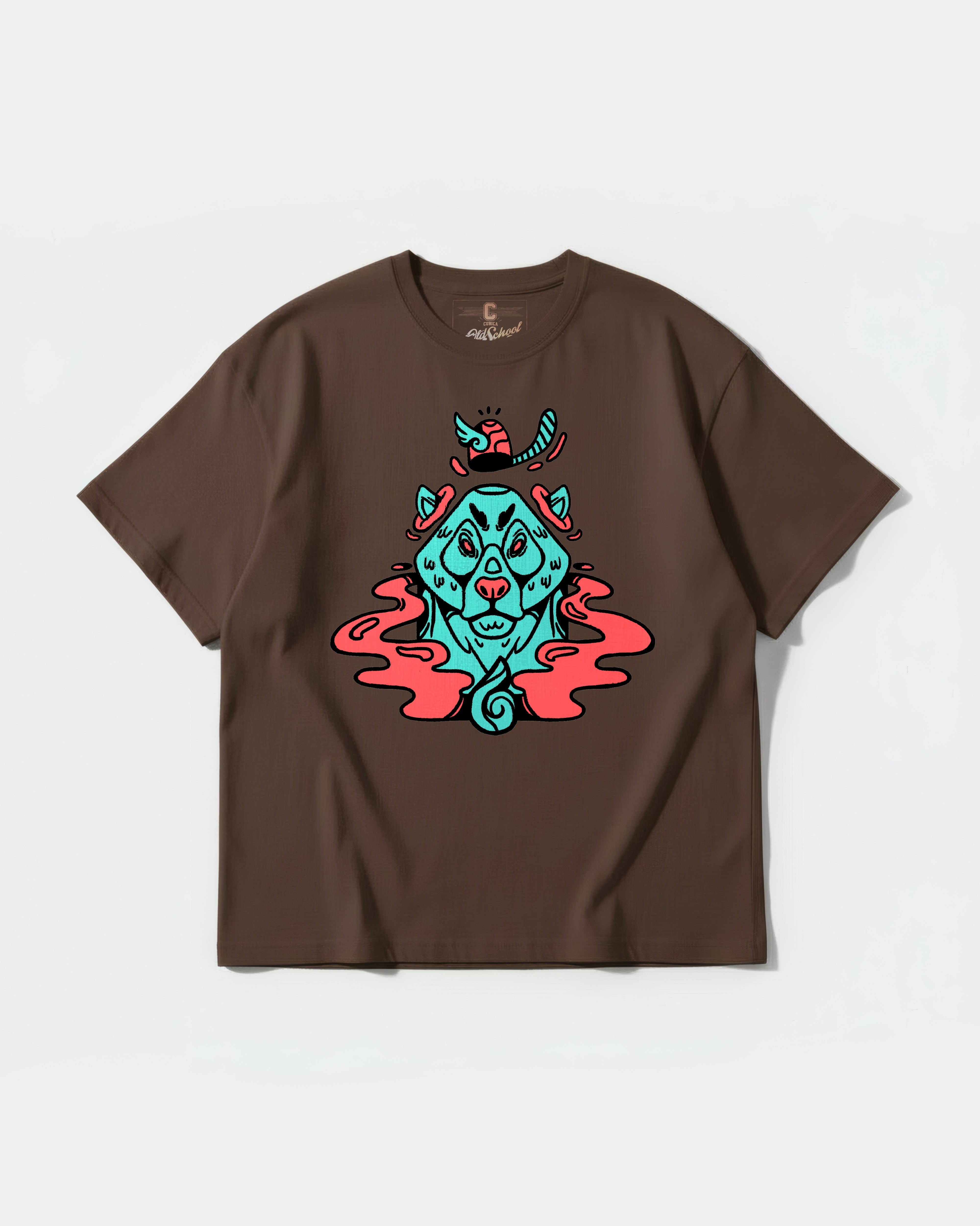 Camiseta Oso Con Gorro Big Front Oversize Basic Marron
