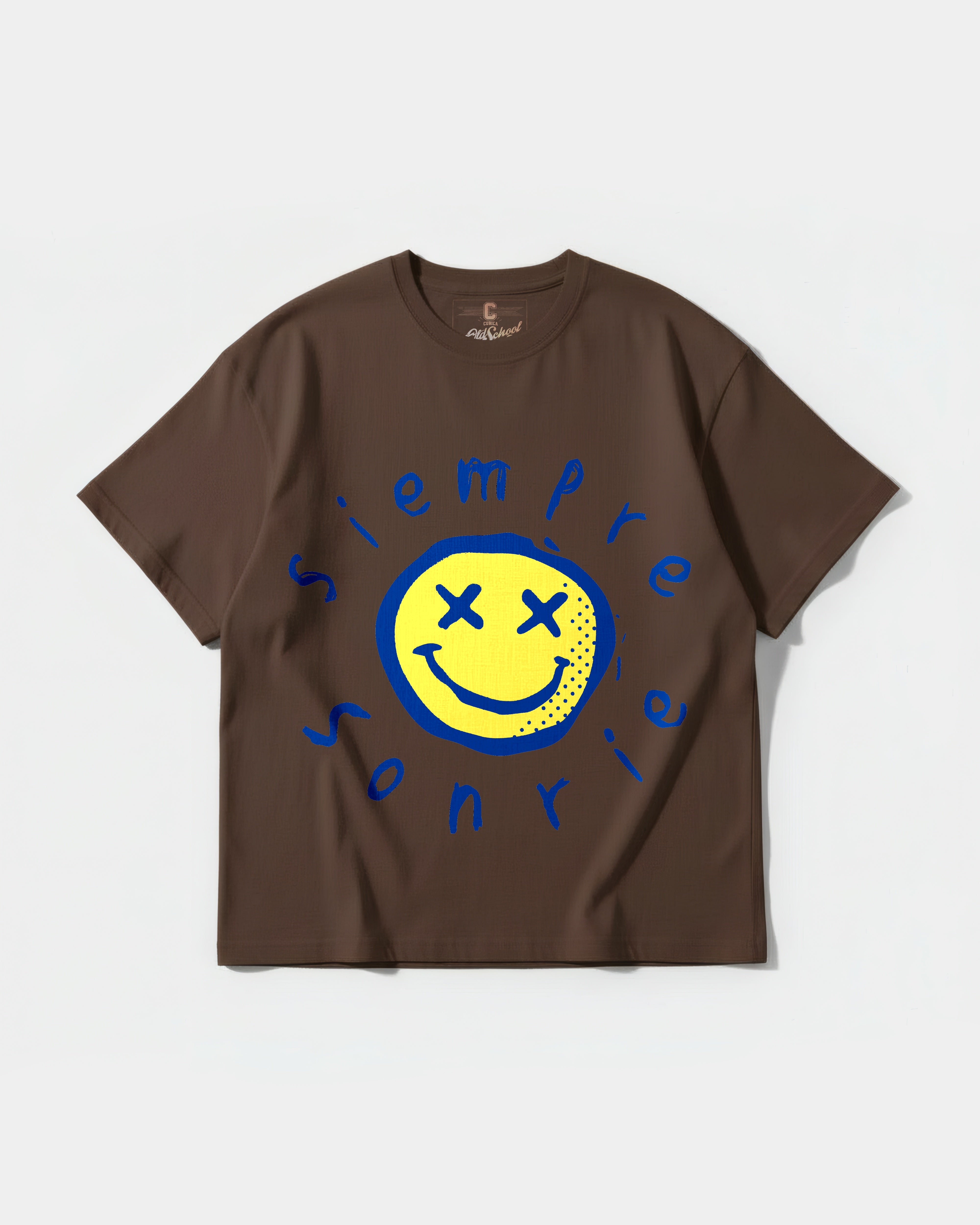 Camiseta Siempre Sonrie Pocket Front Oversize Basic Marron