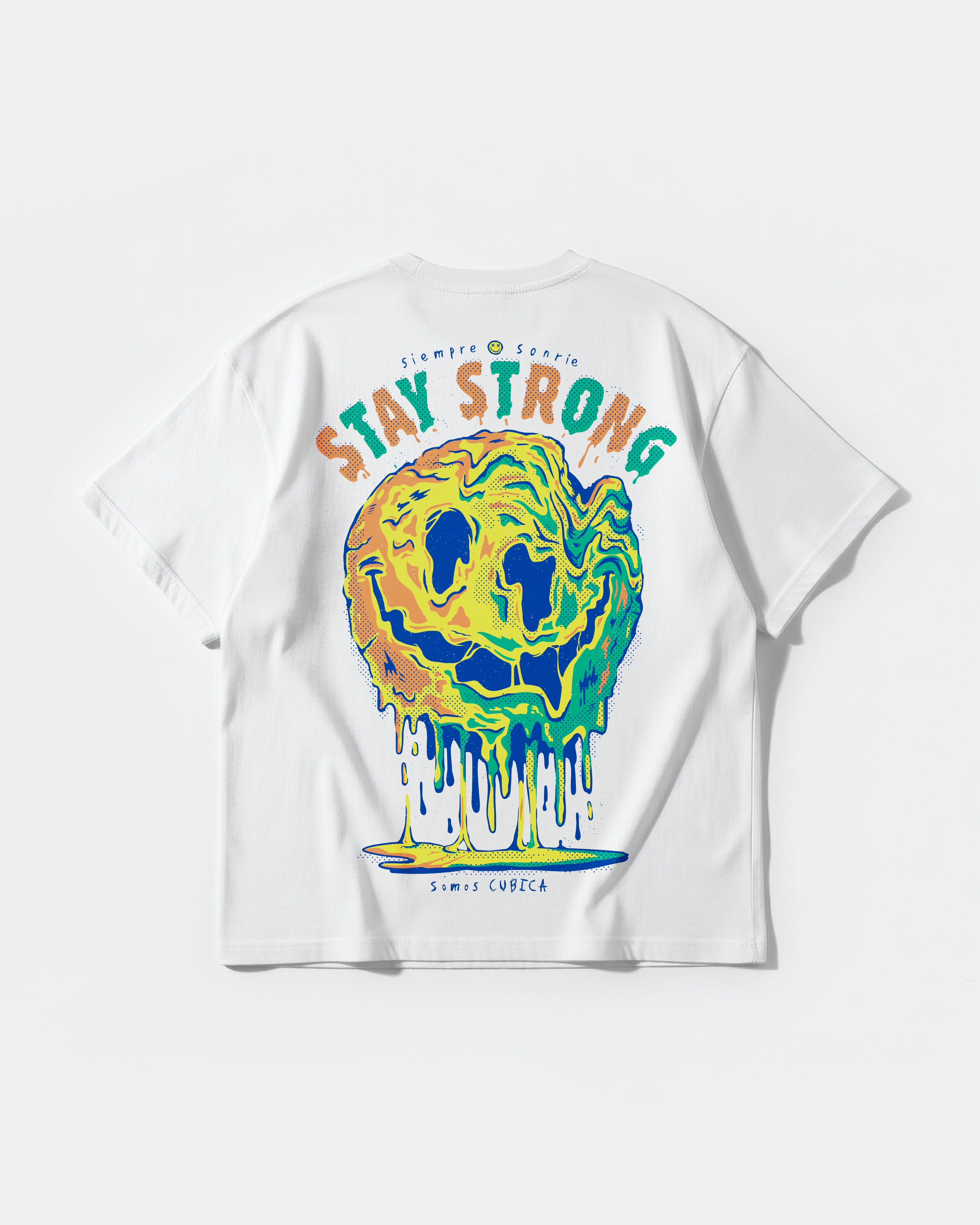 Camiseta Siempre Sonrie Pocket Front Oversize Basic Blanco