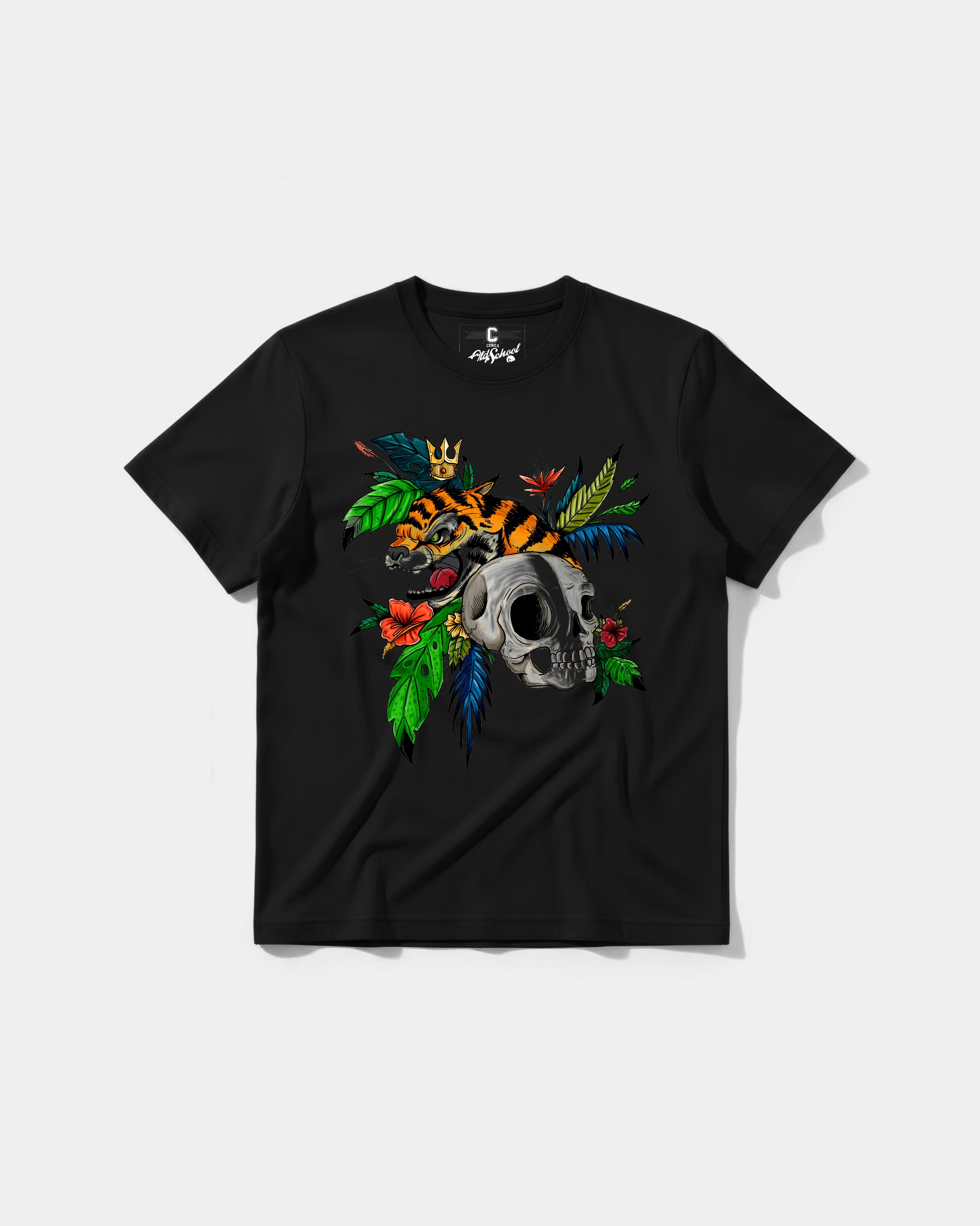Camiseta Tiger Skull Big Front Regular Basic Negro