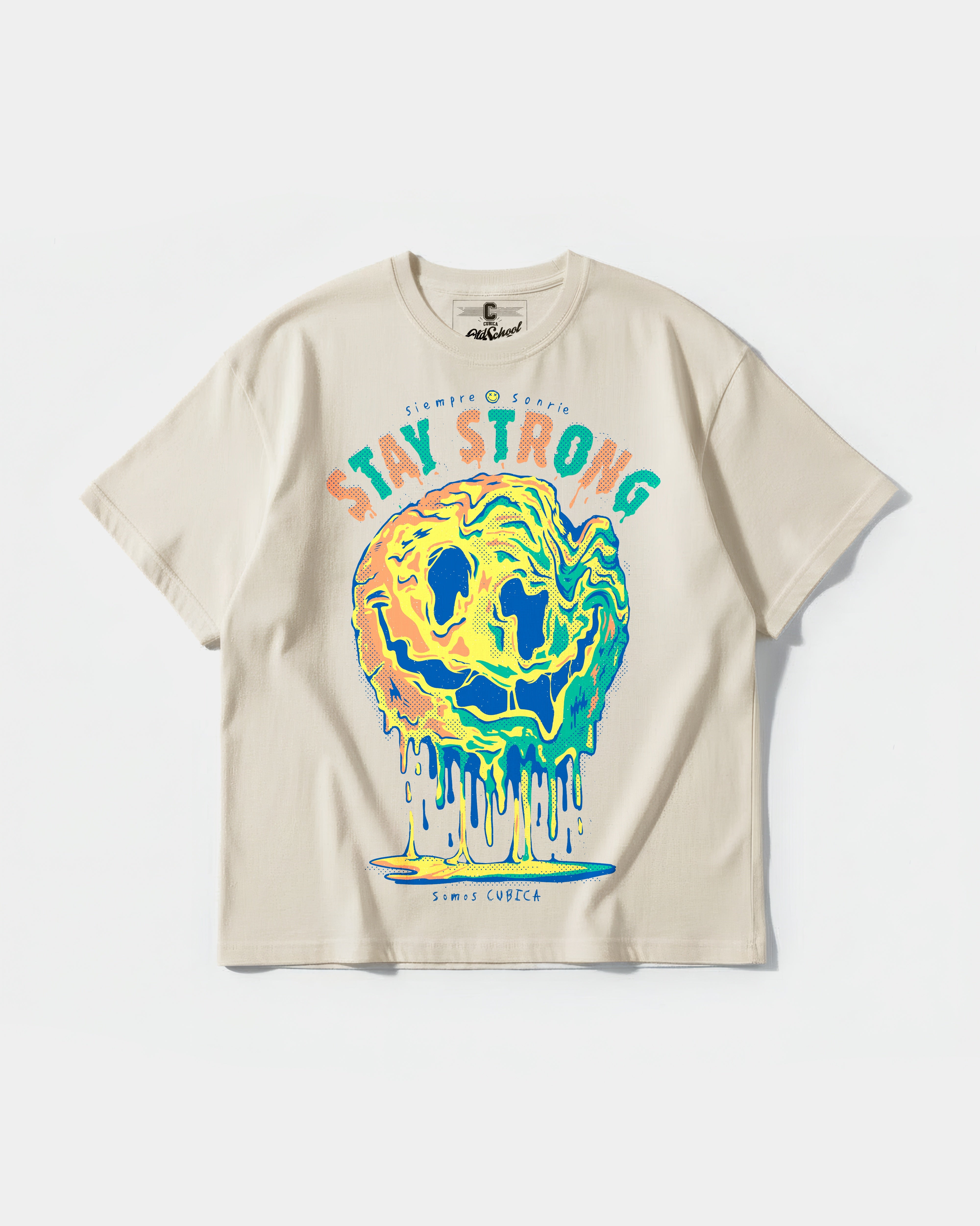 Camiseta Siempre Sonrie Big Front Oversize Basic Beige